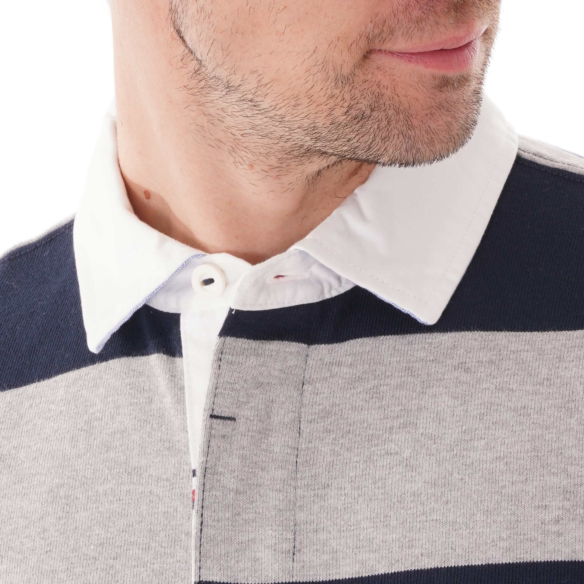 Tommy Hilfiger Icon Tape Rugby Shirt - Cloud Heather and Sky Captain