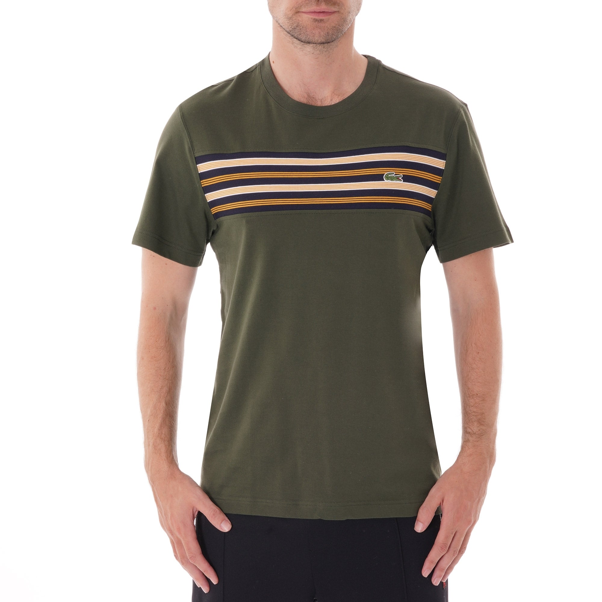 Lacoste Crew Neck Contrast Stripe T-shirt - Khaki