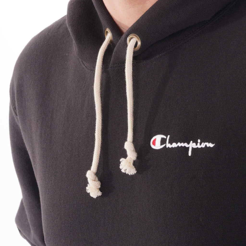 Champion Small Script Logo Reverse Weave Hoodie - Black