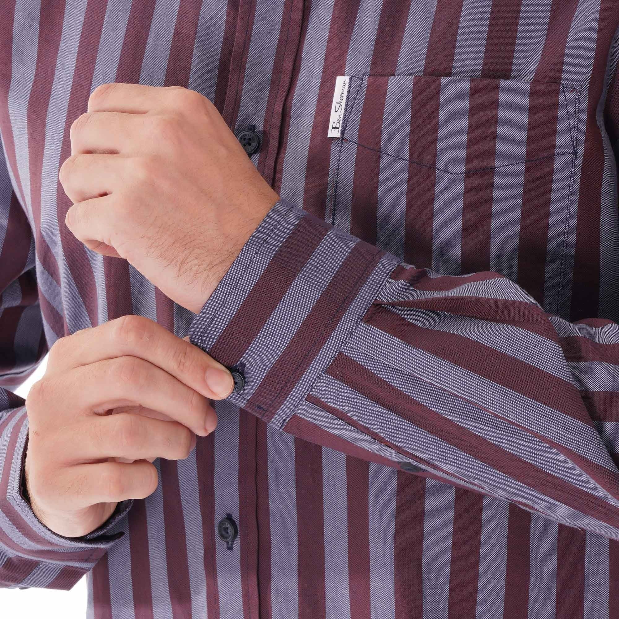 Ben Sherman Oxford LS Arch stripe shirt - Chestnut