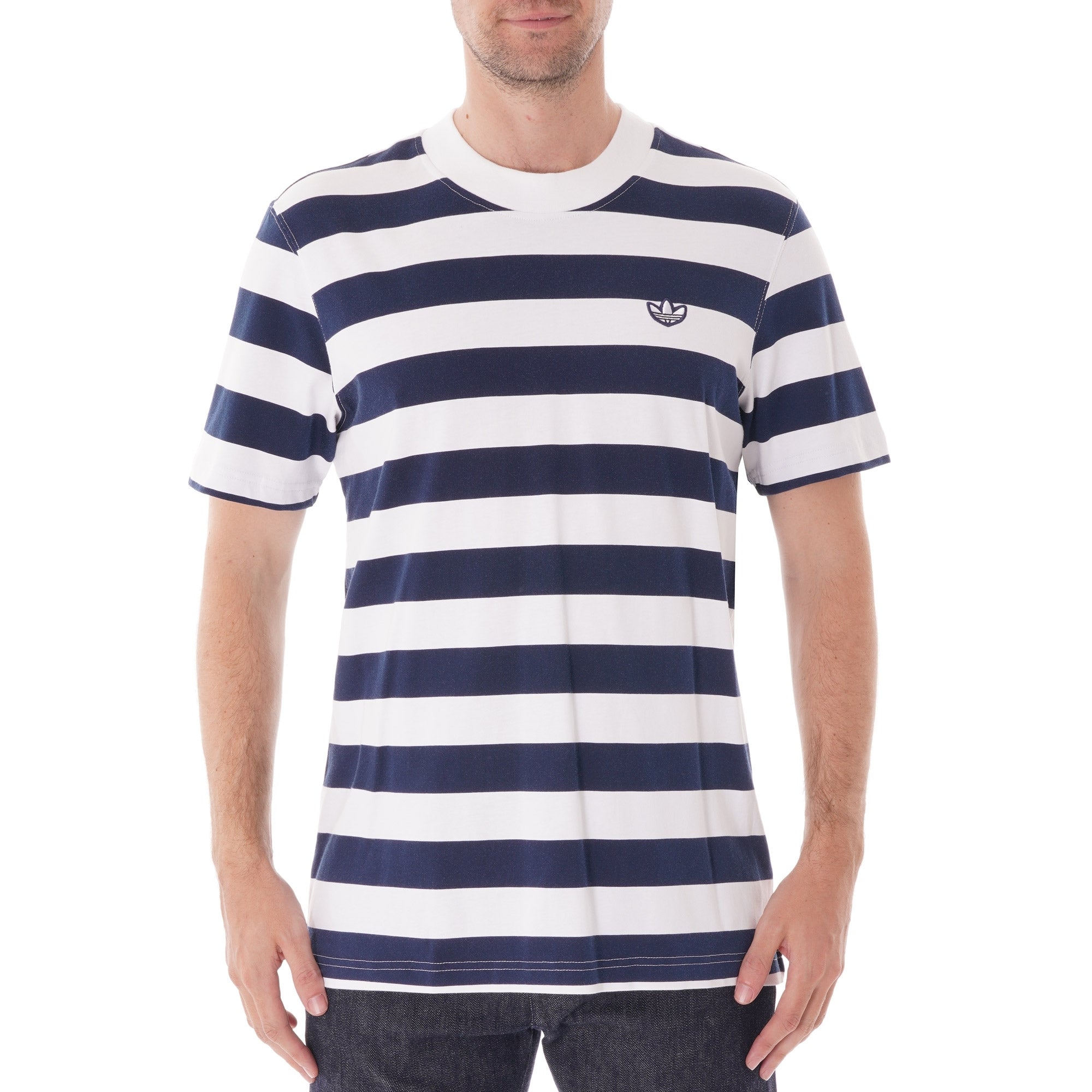 Adidas Originals Stripe Tee - Indigo and White