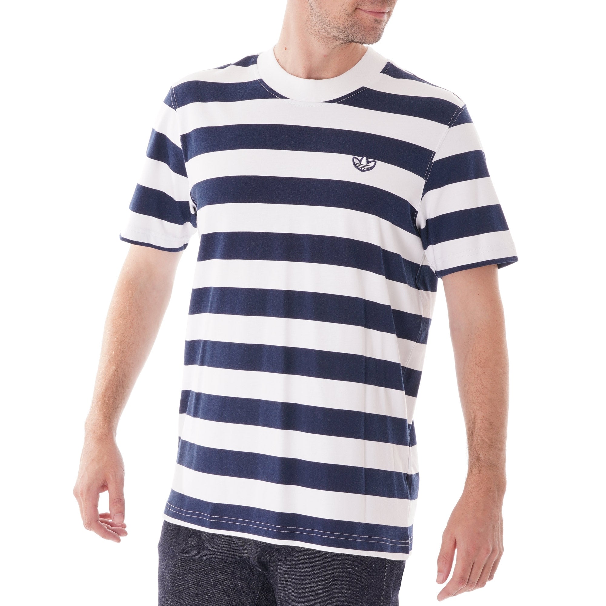 Adidas Originals Stripe Tee - Indigo and White