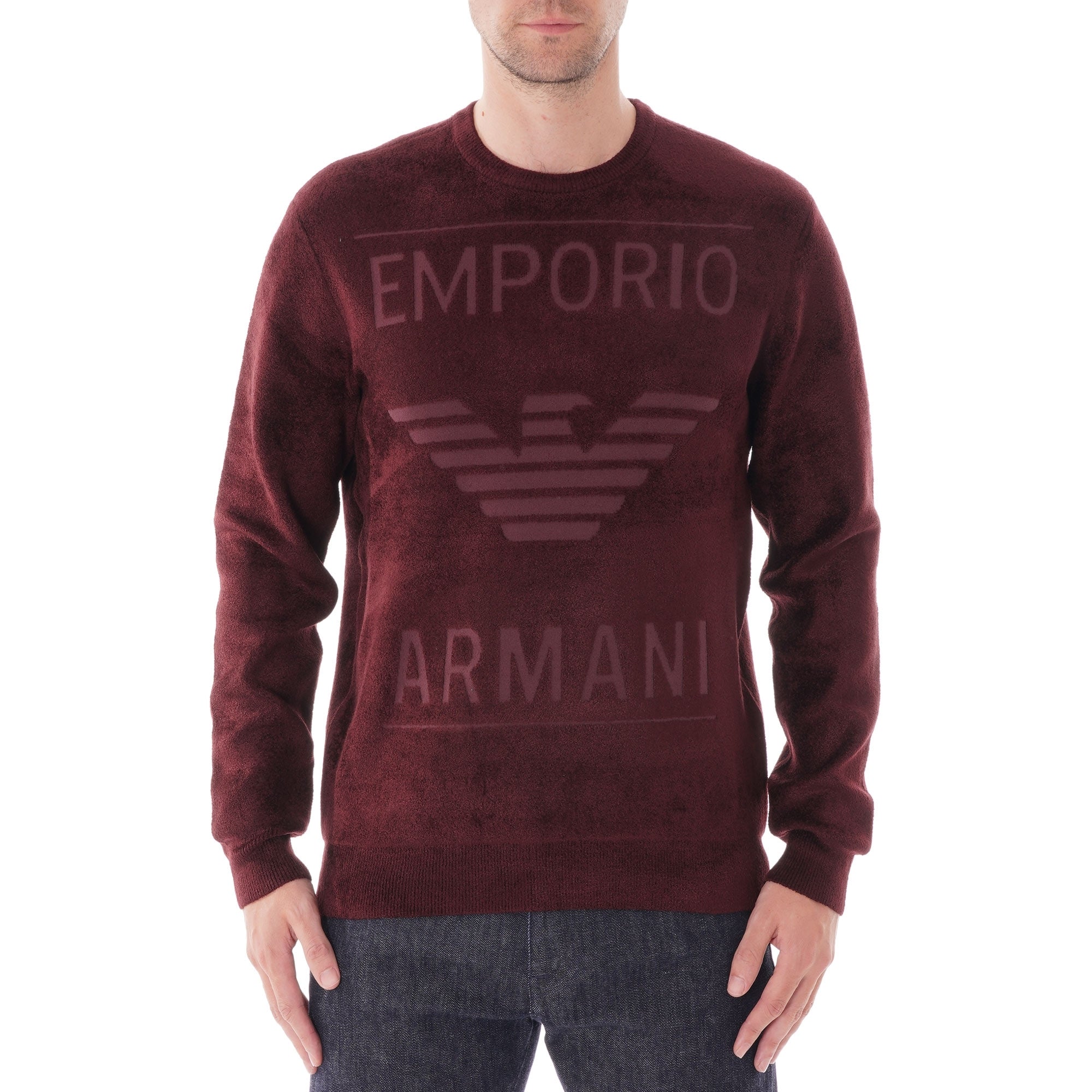 Emporio Armani Chenille Sweater Maxi Logo - Rosso