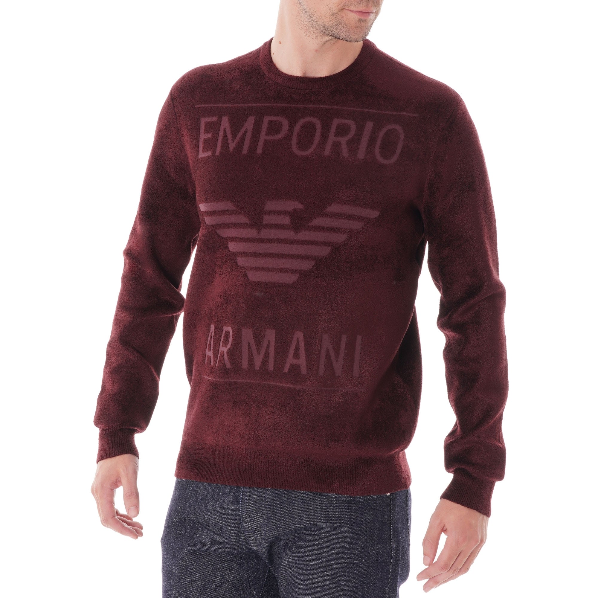 Emporio Armani Chenille Sweater Maxi Logo - Rosso