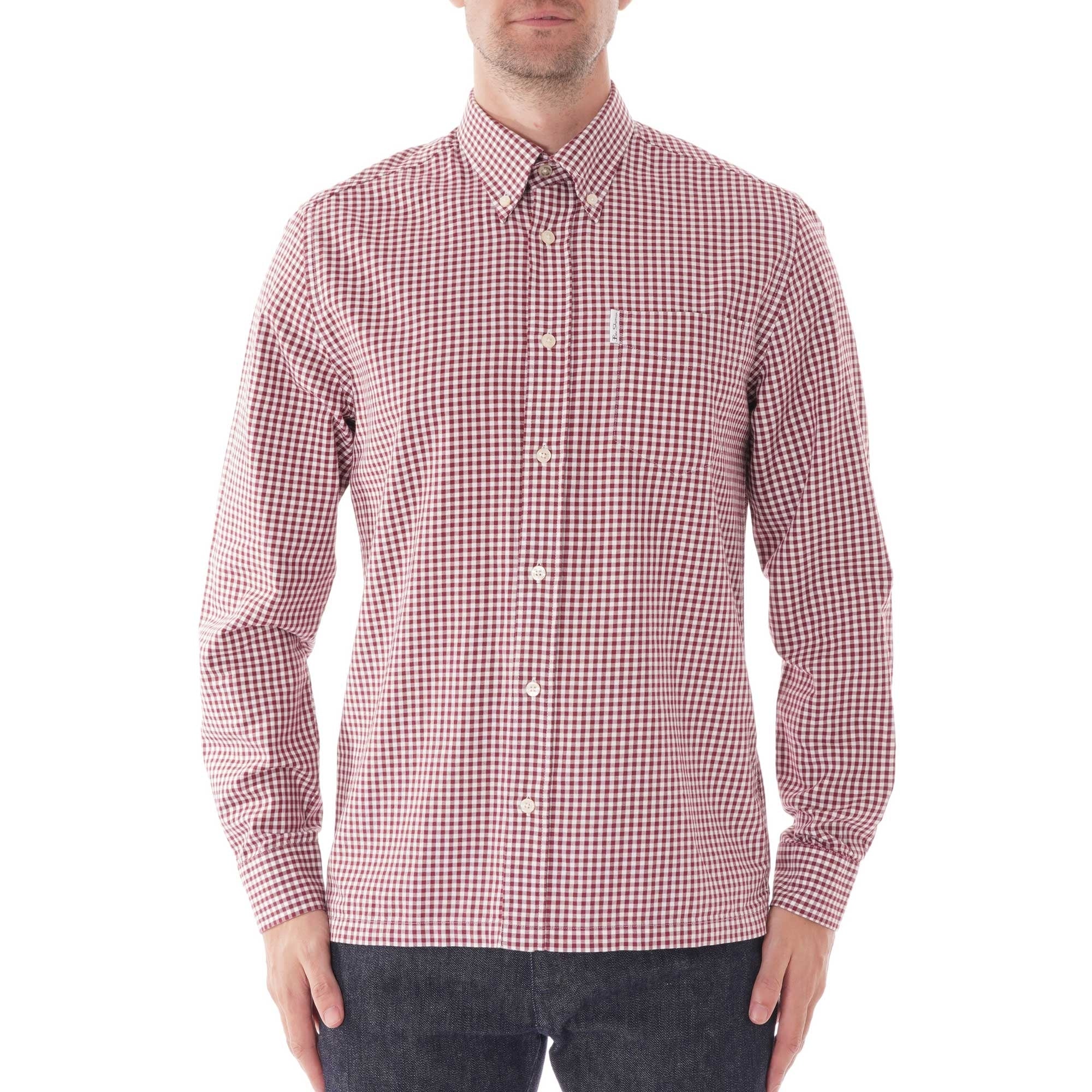 Ben Sherman Long Sleeve Check Gingham Shirt - Wine