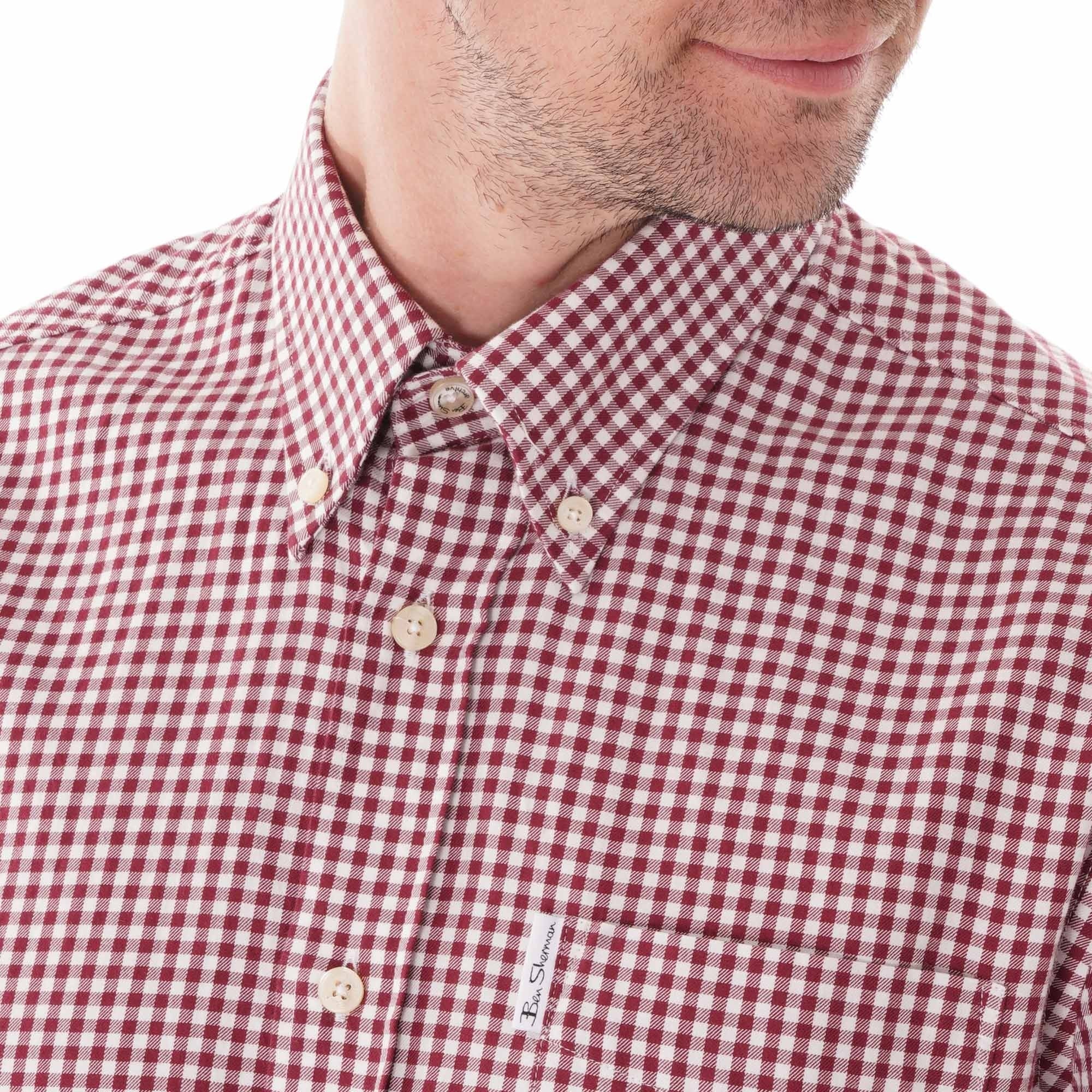 Ben Sherman Long Sleeve Check Gingham Shirt - Wine