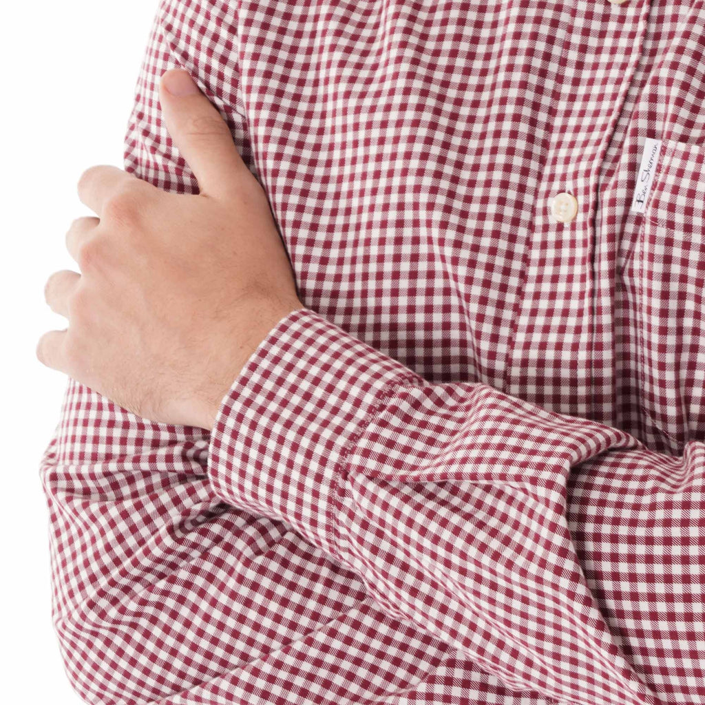Ben Sherman Long Sleeve Check Gingham Shirt - Wine