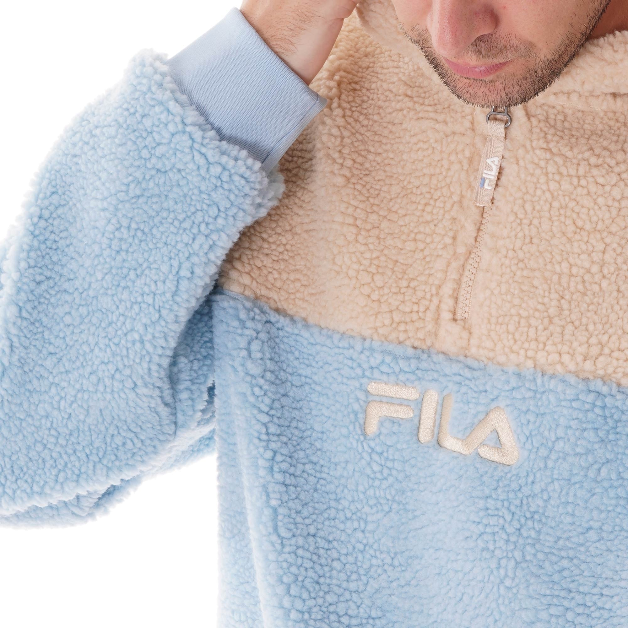 Fila Vintage Bruno 1/2 Zip Sherpa Hoodie  - Bleached Sand