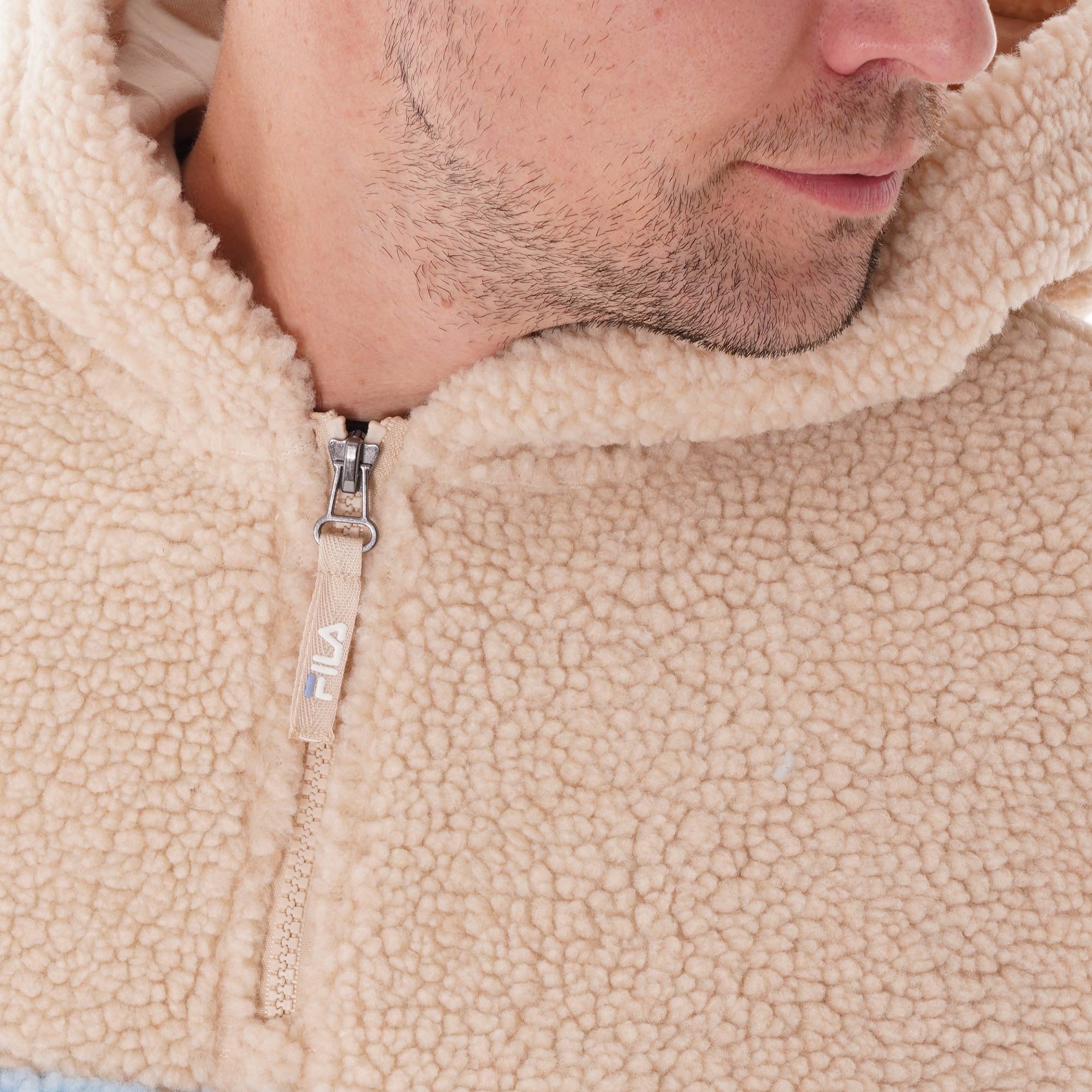 Fila Vintage Bruno 1/2 Zip Sherpa Hoodie  - Bleached Sand
