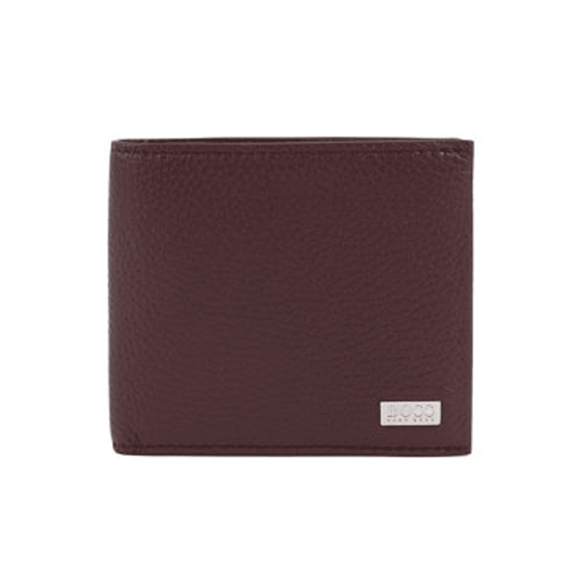 Boss Eight-card billfold wallet in grained Italian leather - Dark Red