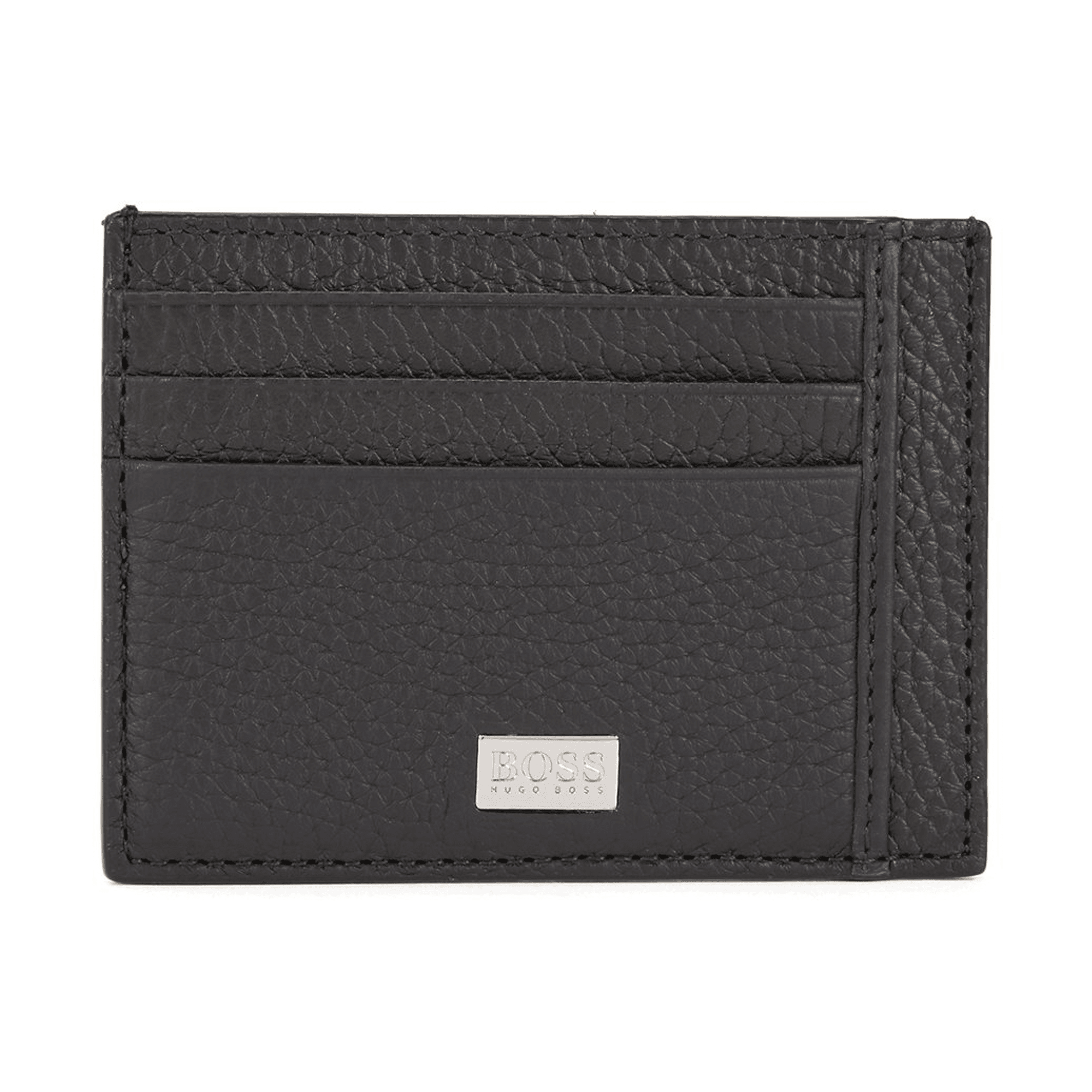 Boss Six-slot card case in grained Italian leather - Black