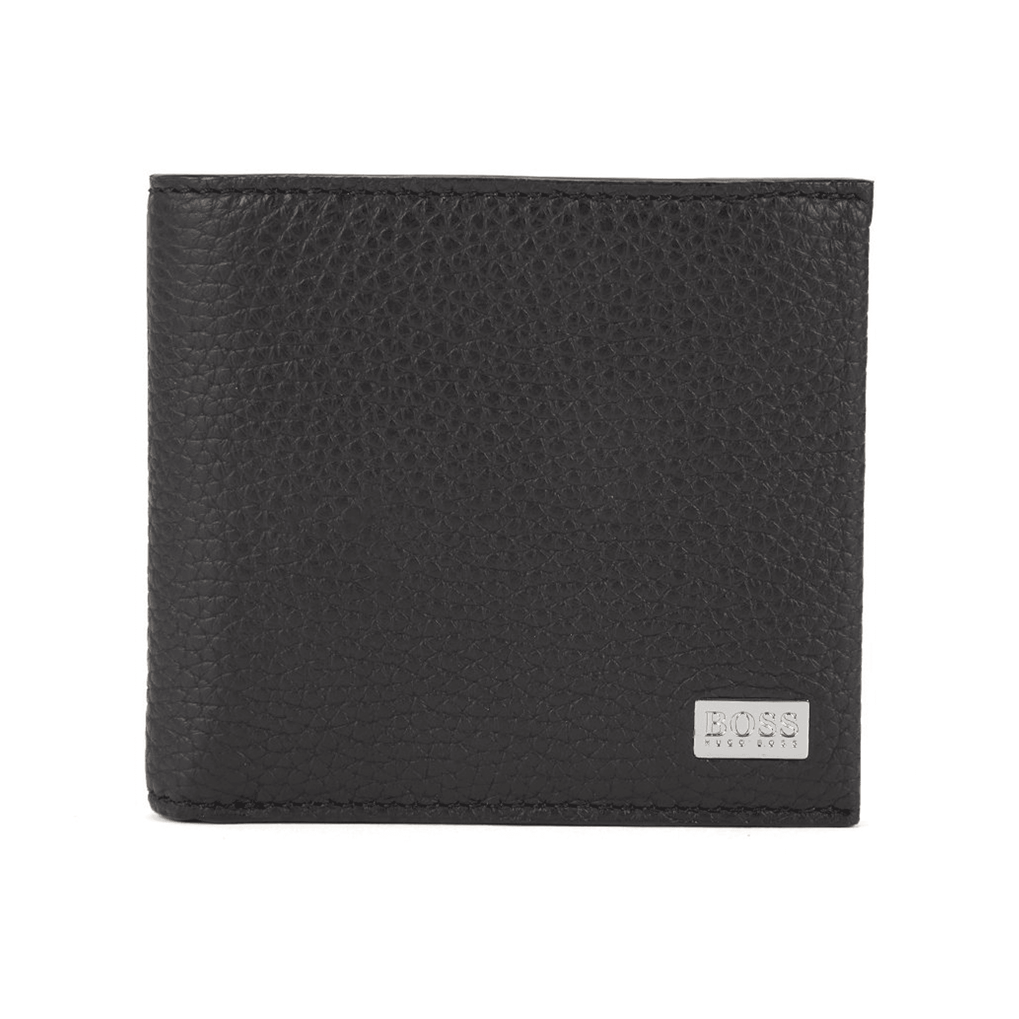 Boss Eight-card billfold wallet in grained Italian leather - Black