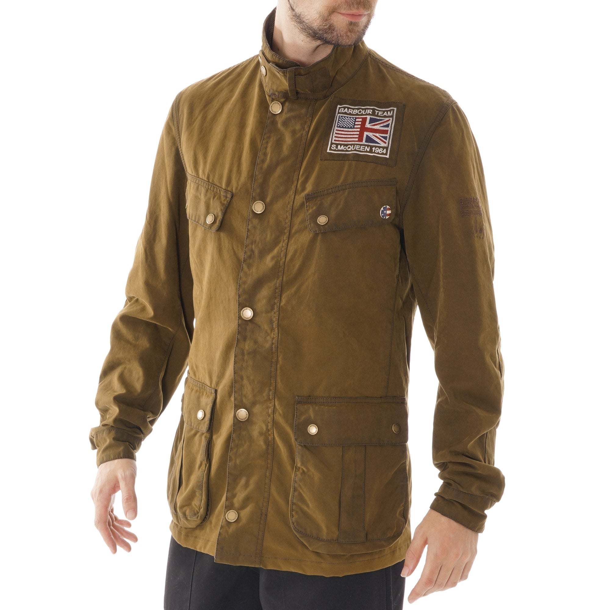 Barbour インターナショナル Barbour International Lester Washed Cotton Waxed Jacket - Olive