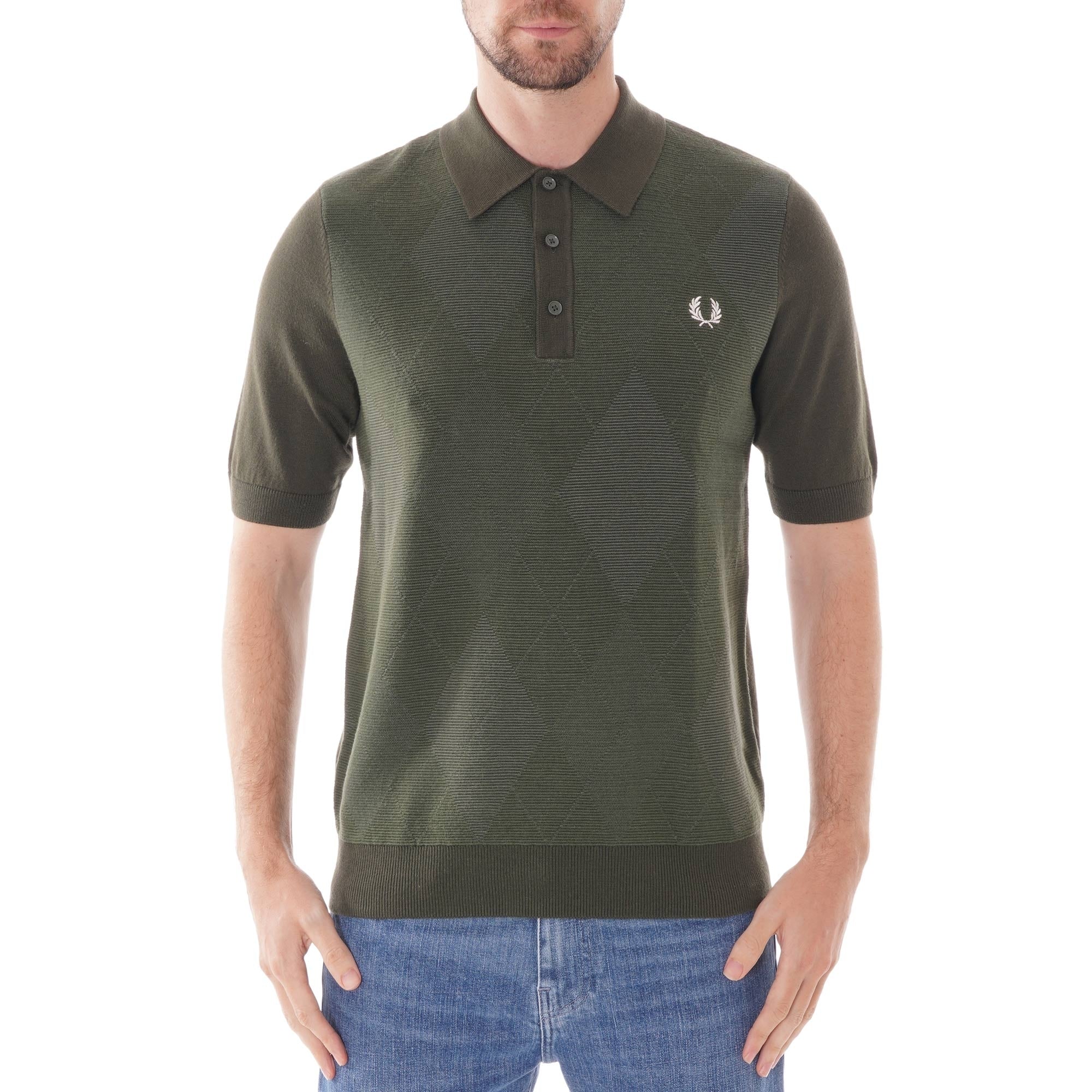 Fred Perry Argyle Knitted Polo Shirt - Hunting Green