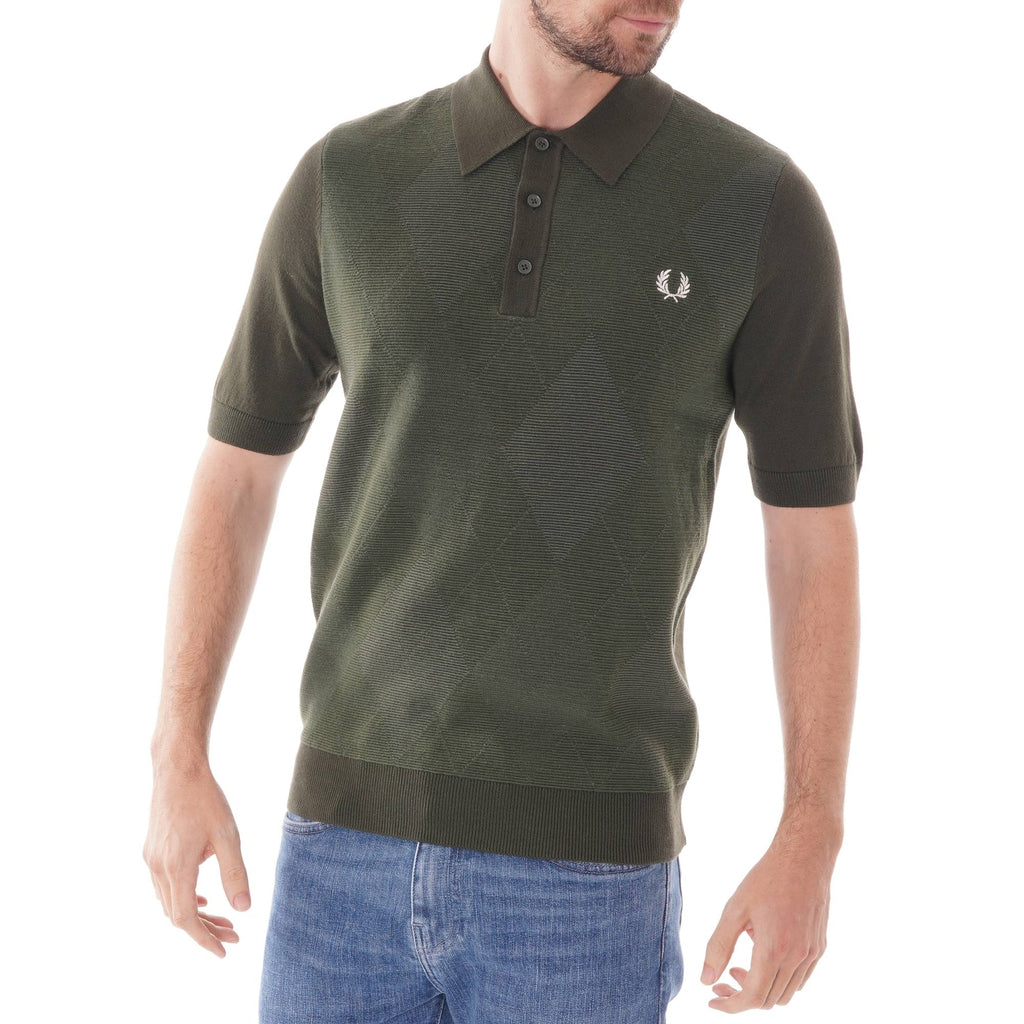 Fred Perry Argyle Knitted Polo Shirt - Hunting Green