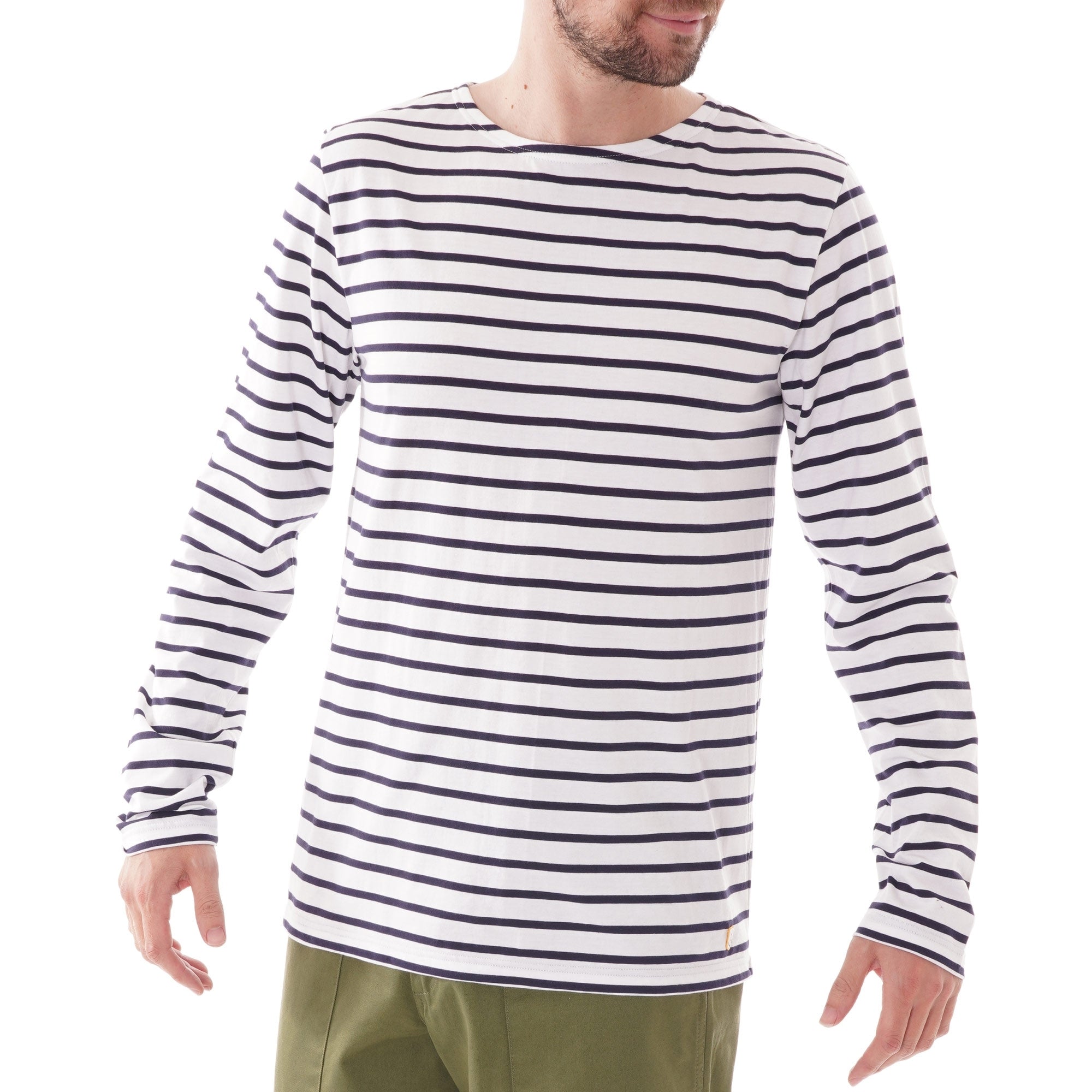 Armor Lux Long Sleeve Stripe T-shirt - White and Navy