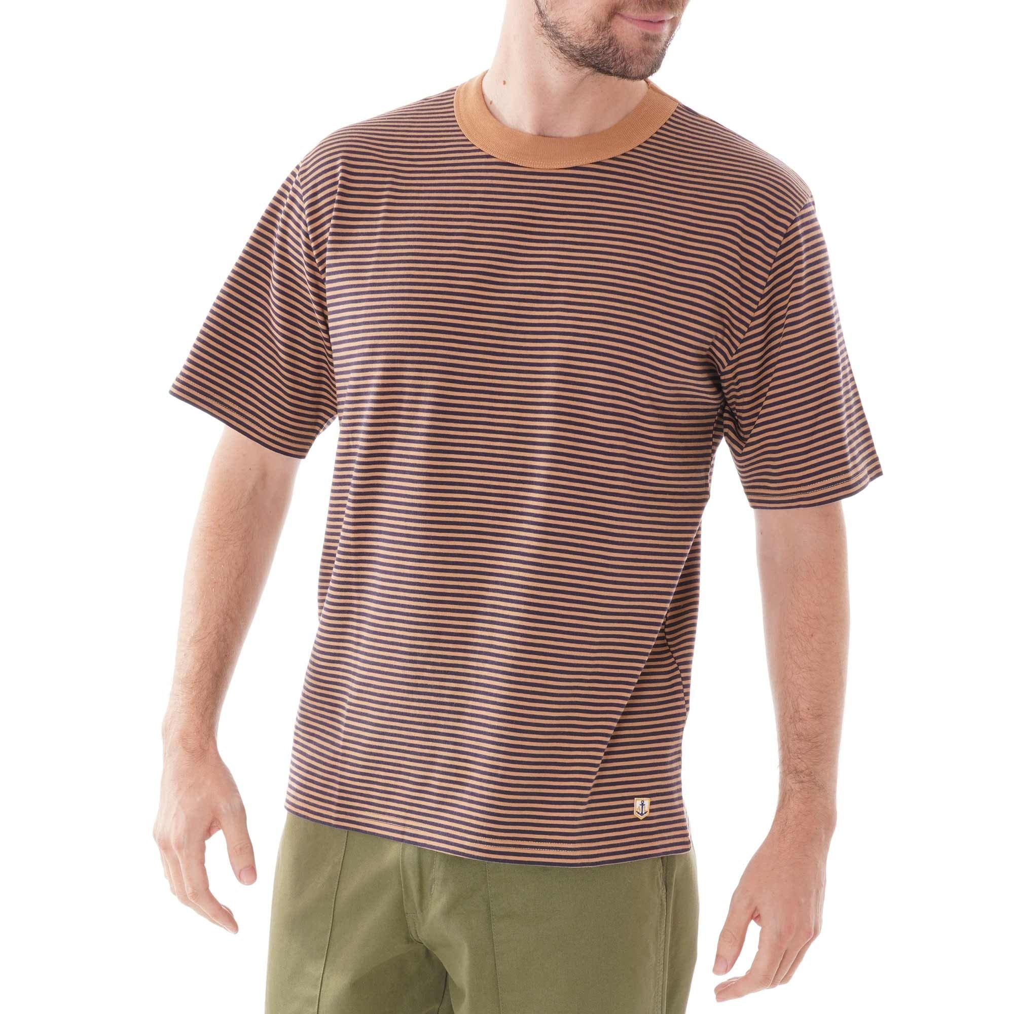 Armor Lux MC Raye Stripe Tee - Navy and Orange