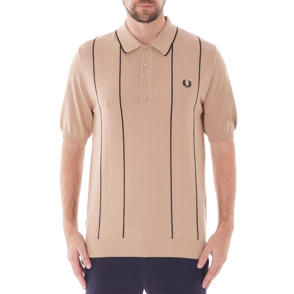 Fred Perry Reissues Vertical Stripe Knitted Shirt - Beige