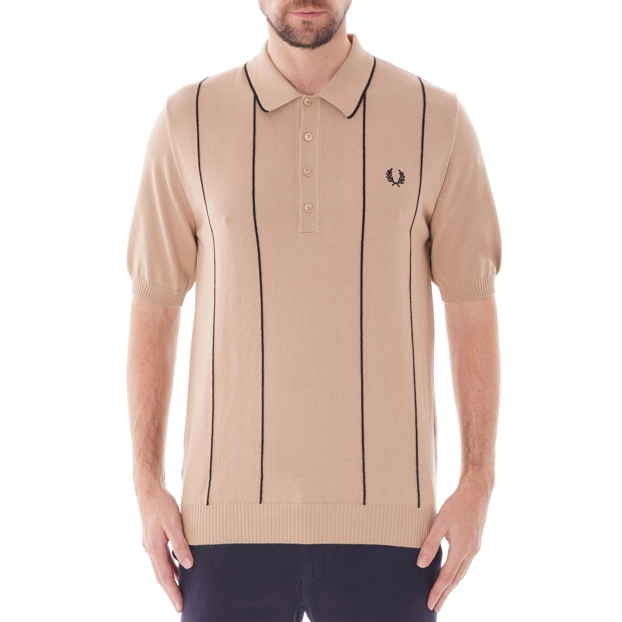 Fred Perry Reissues Vertical Stripe Knitted Shirt - Beige
