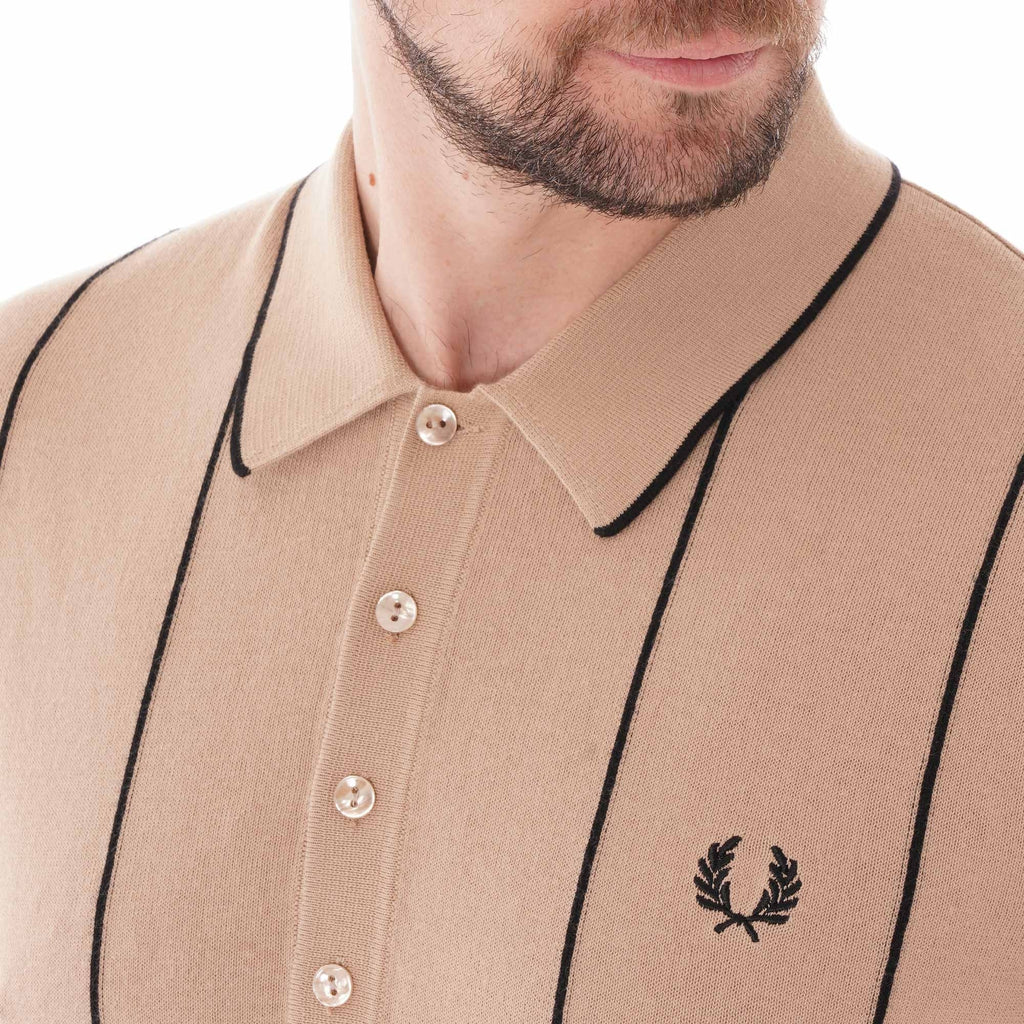 Fred Perry Reissues Vertical Stripe Knitted Shirt - Beige