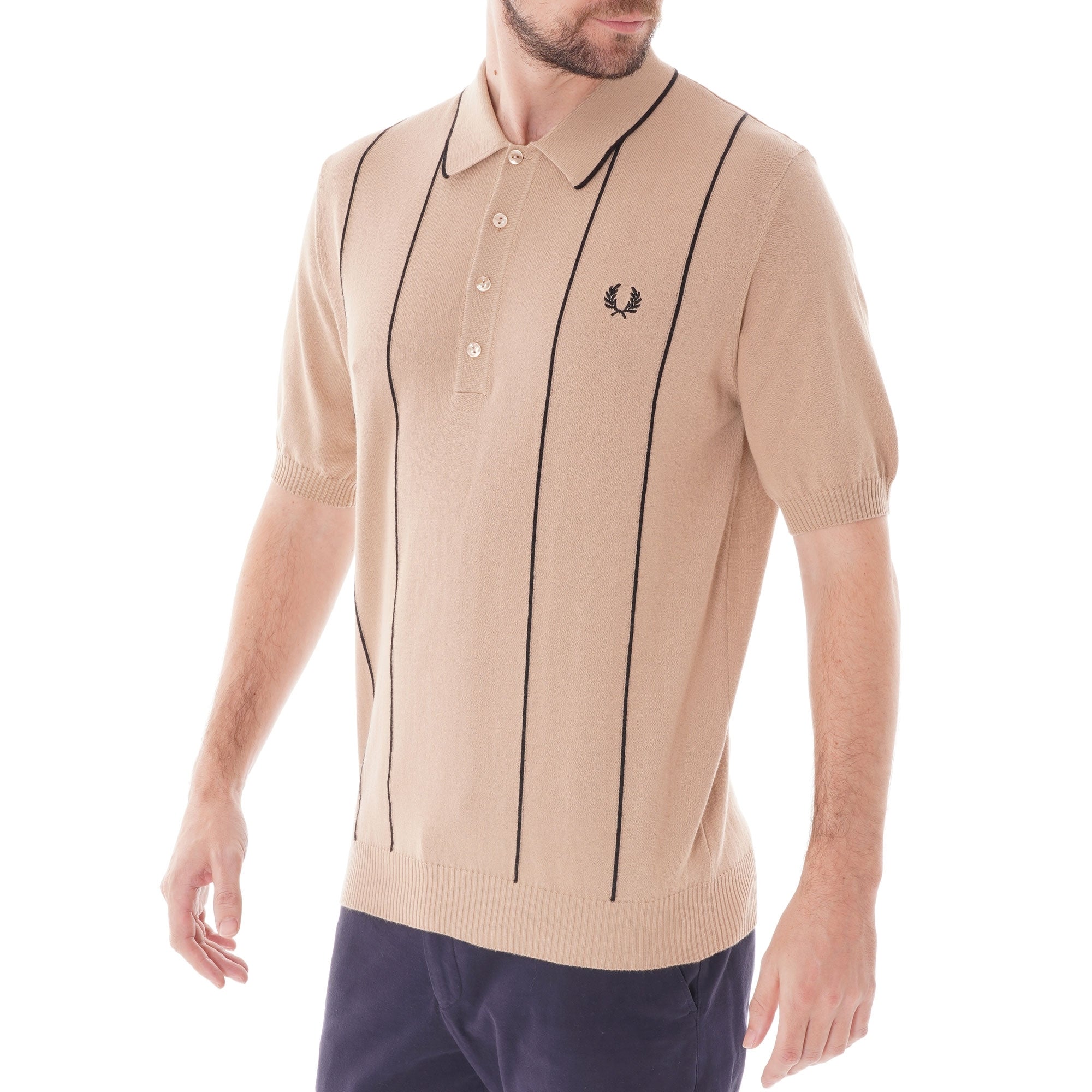 Fred Perry Reissues Vertical Stripe Knitted Shirt - Beige