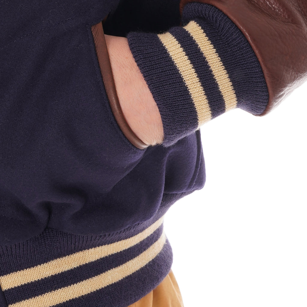 Golden Bear Varsity Jacket - Navy & Brown