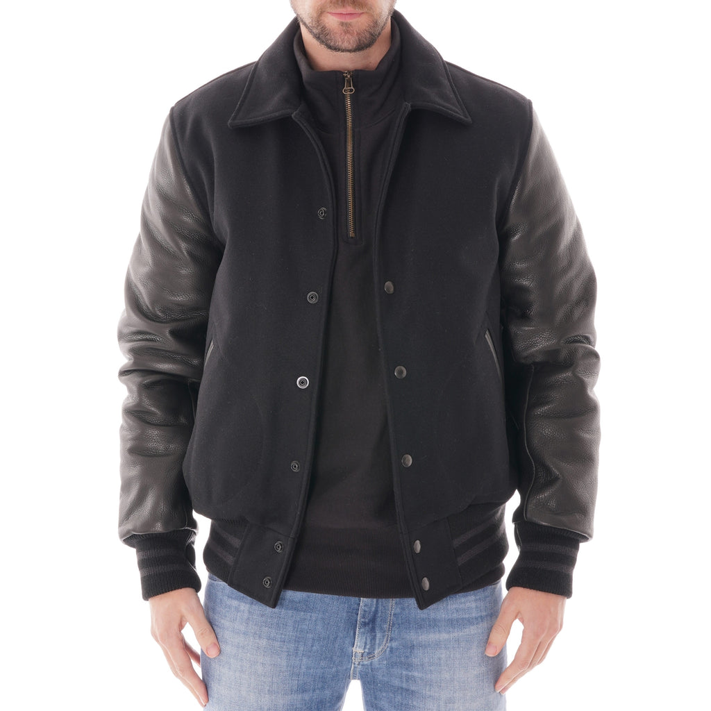 Golden Bear Snap Front Varsity Jacket - Black