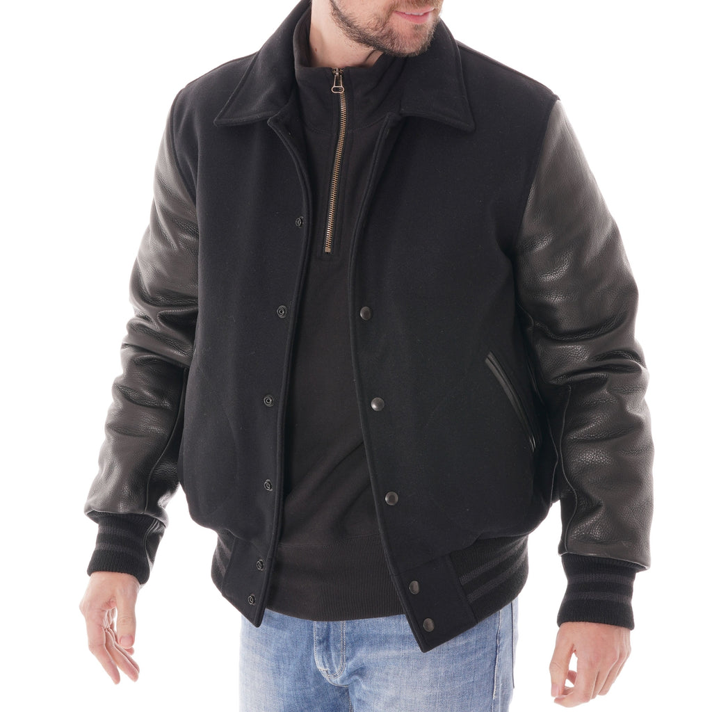 Golden Bear Snap Front Varsity Jacket - Black