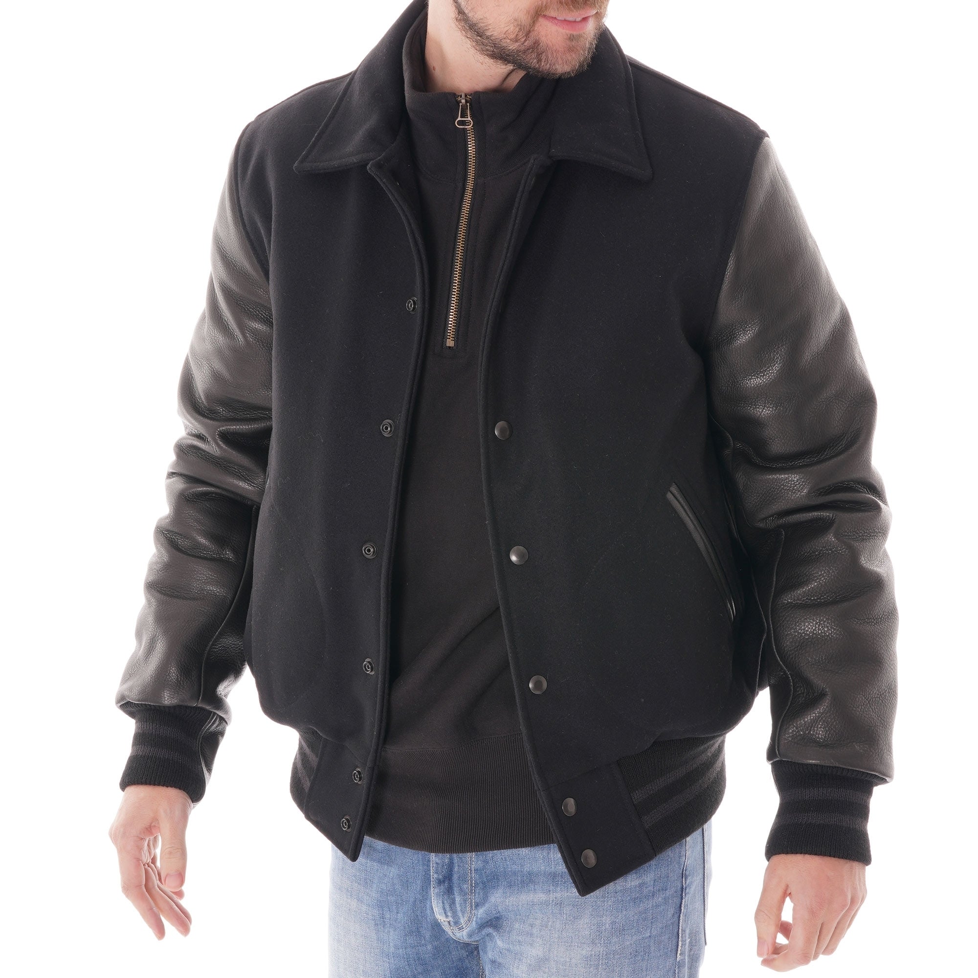 Golden Bear Snap Front Varsity Jacket - Black