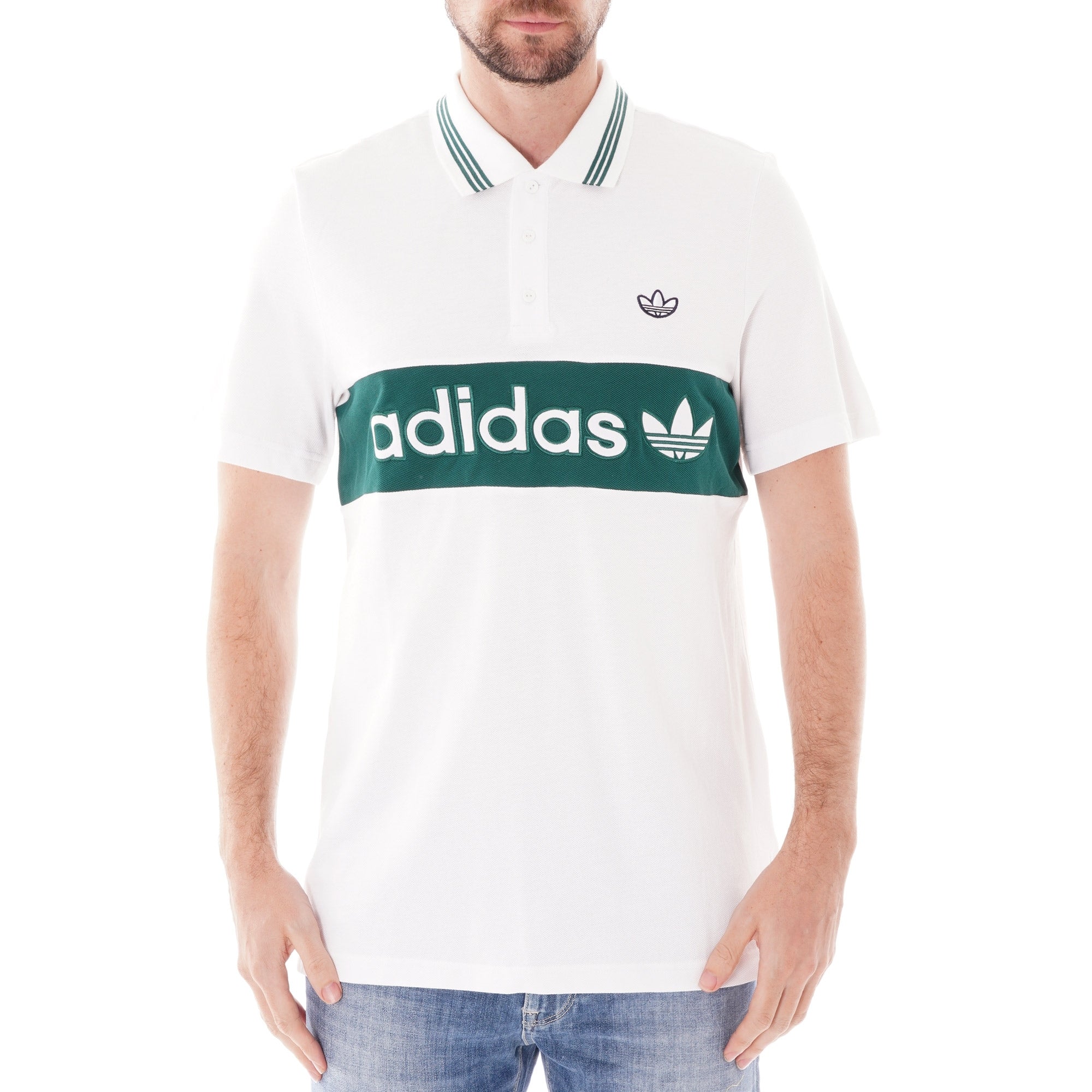 Adidas Originals Samstag Colorblock Poloshirt - White and Green