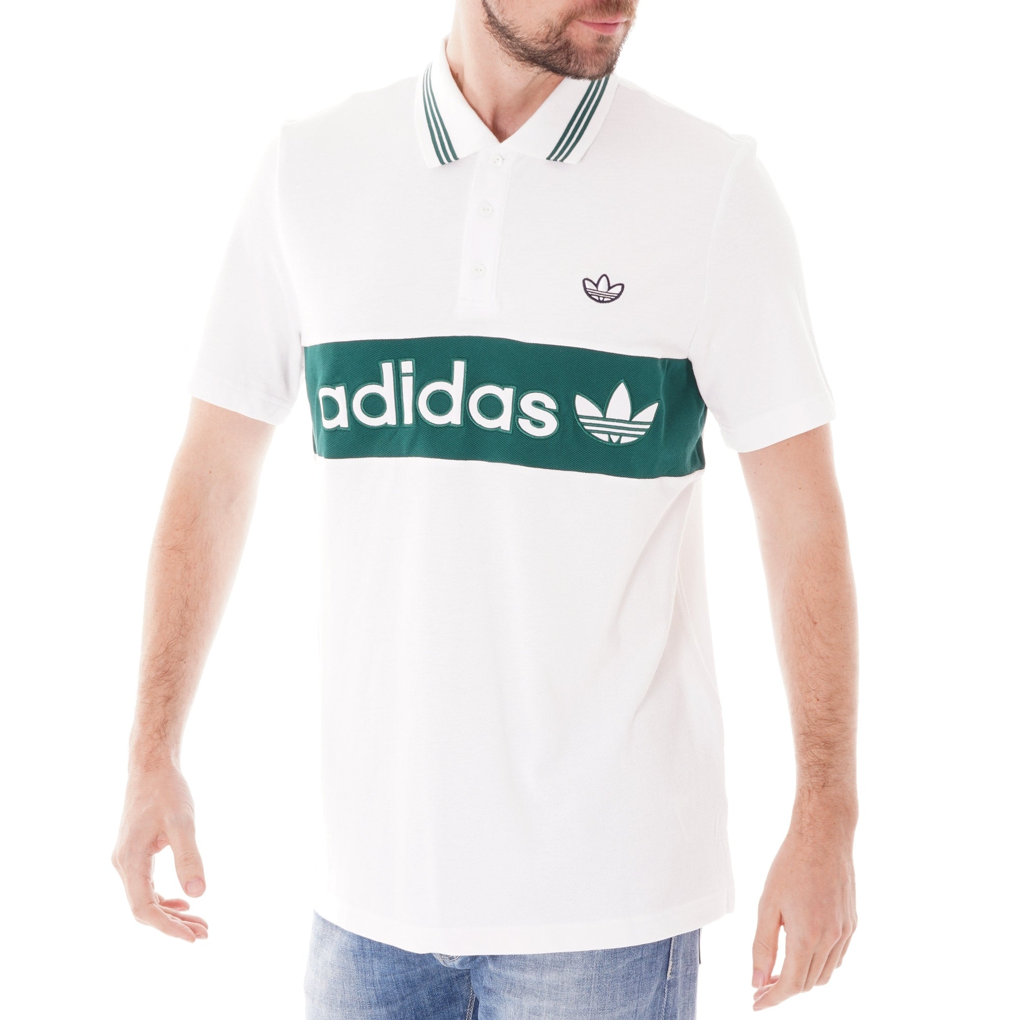 Adidas Originals Samstag Colorblock Poloshirt - White and Green