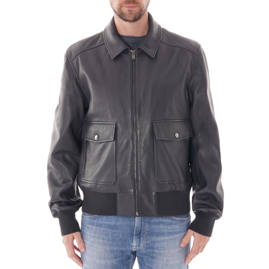 Boss Gonel Leather Jacket - Dark Navy