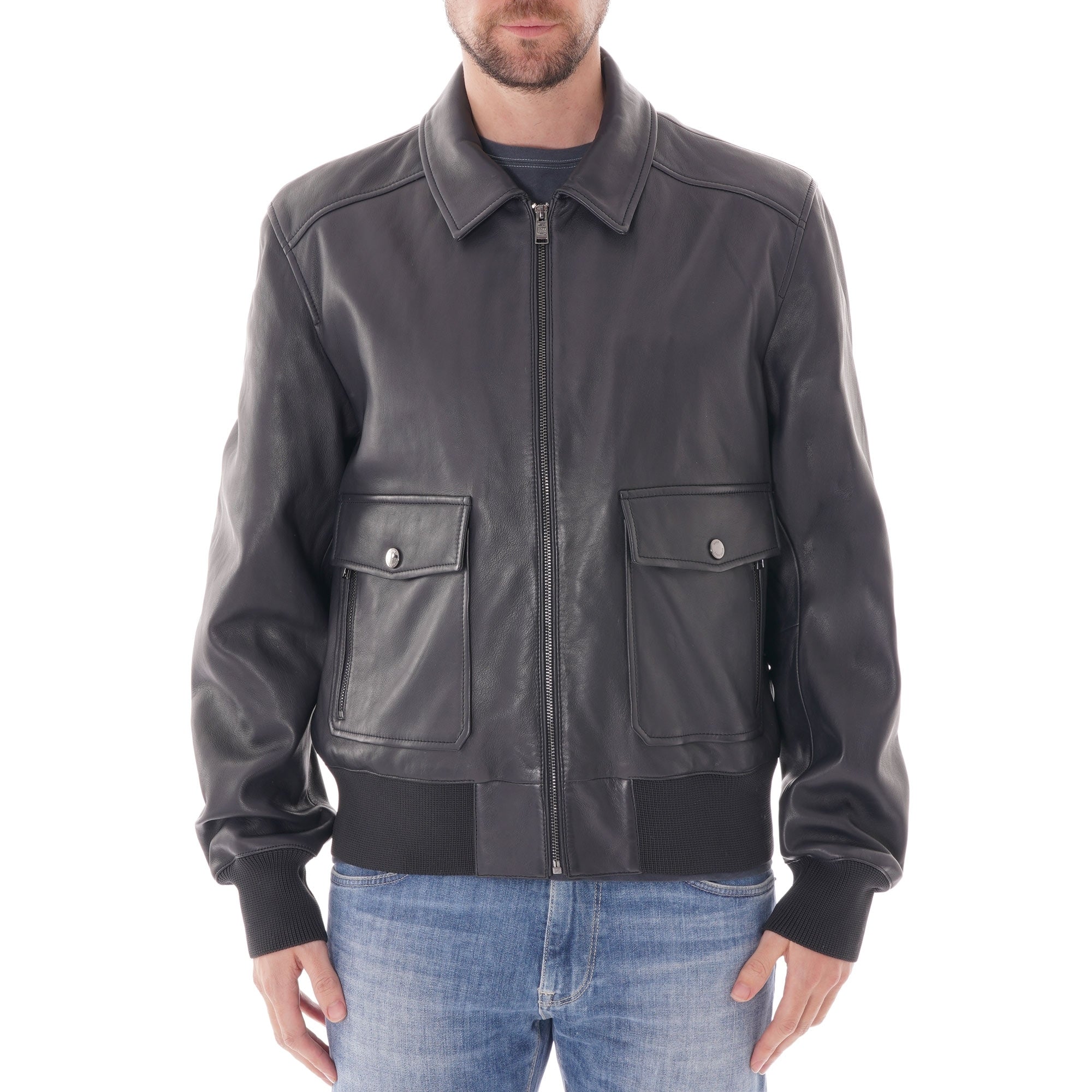 Boss Gonel Leather Jacket - Dark Navy