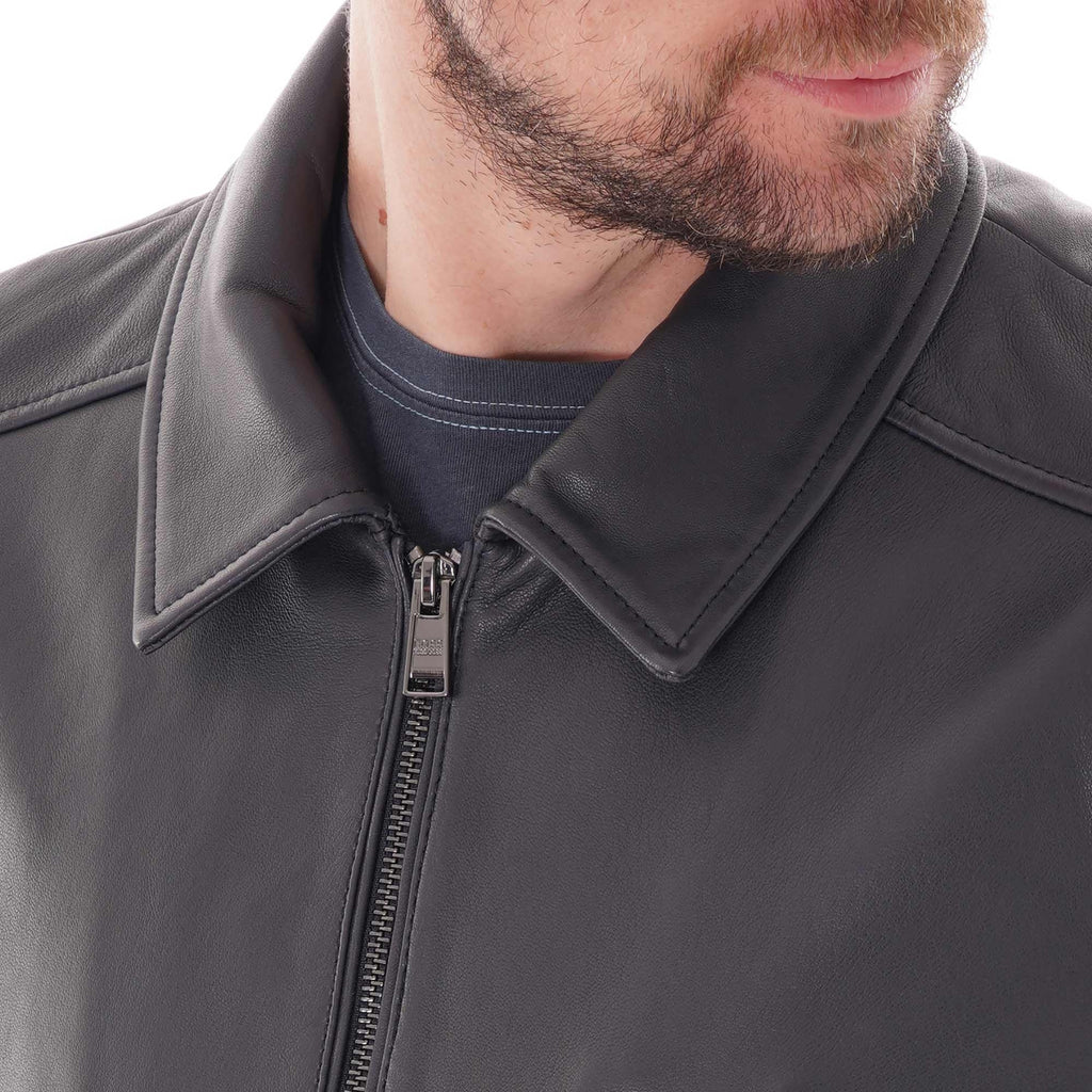 Boss Gonel Leather Jacket - Dark Navy