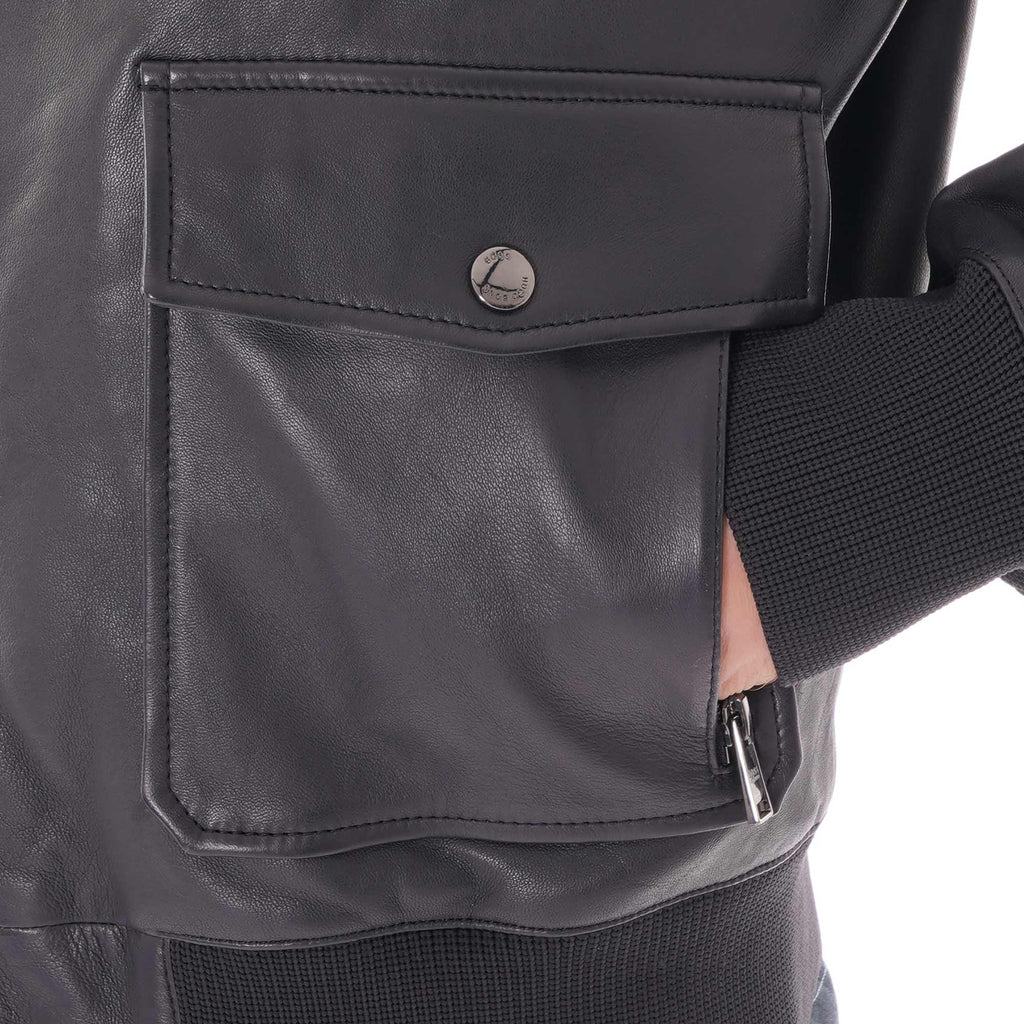 Boss Gonel Leather Jacket - Dark Navy