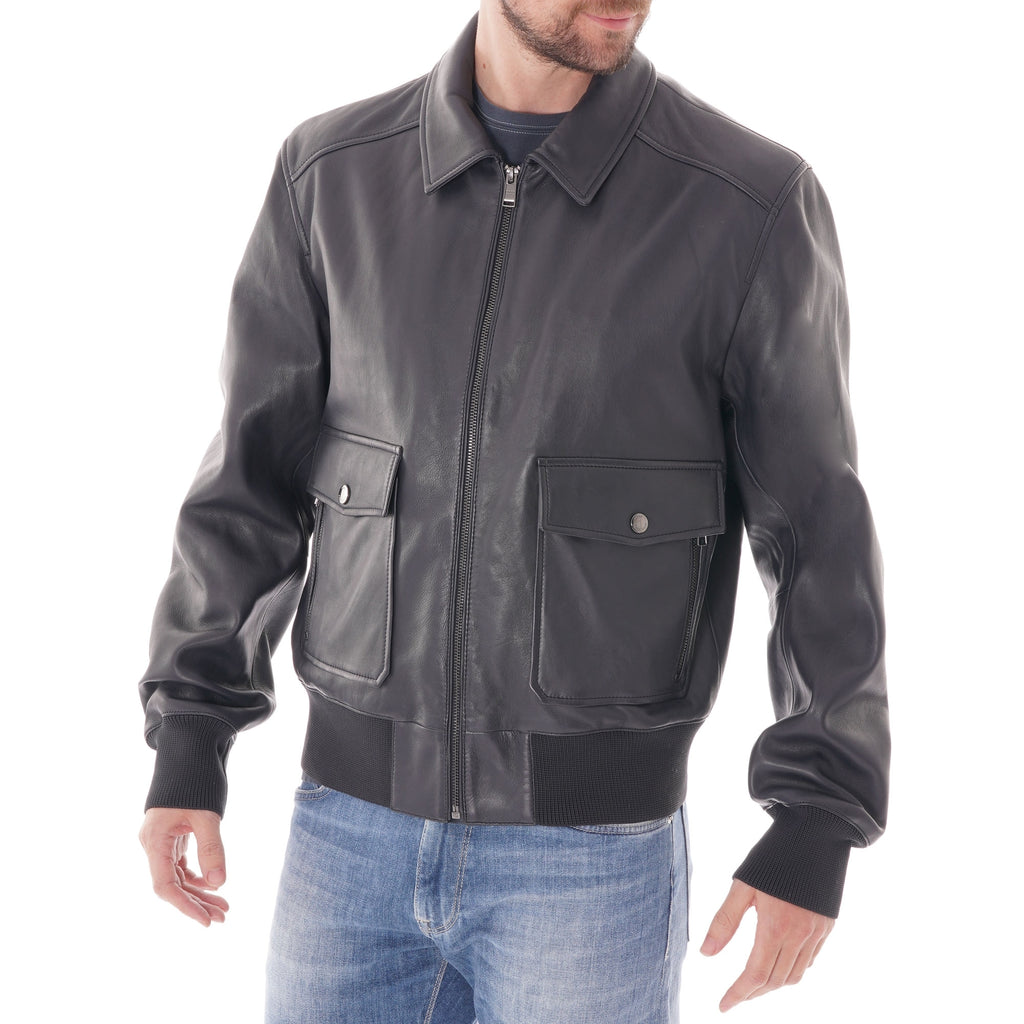 Boss Gonel Leather Jacket - Dark Navy