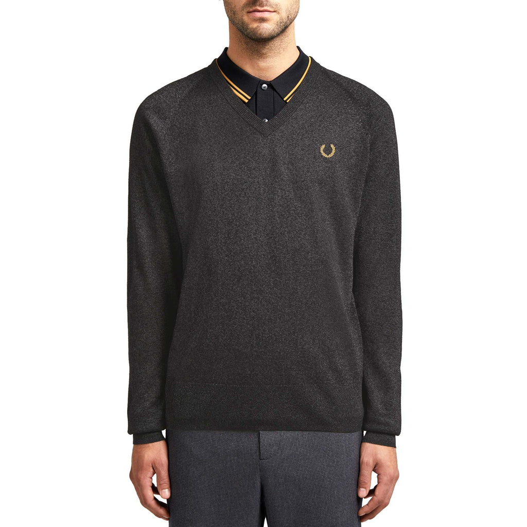 Fred Perry x Miles Kane Metallic V-Neck Jumper - Gunmetal