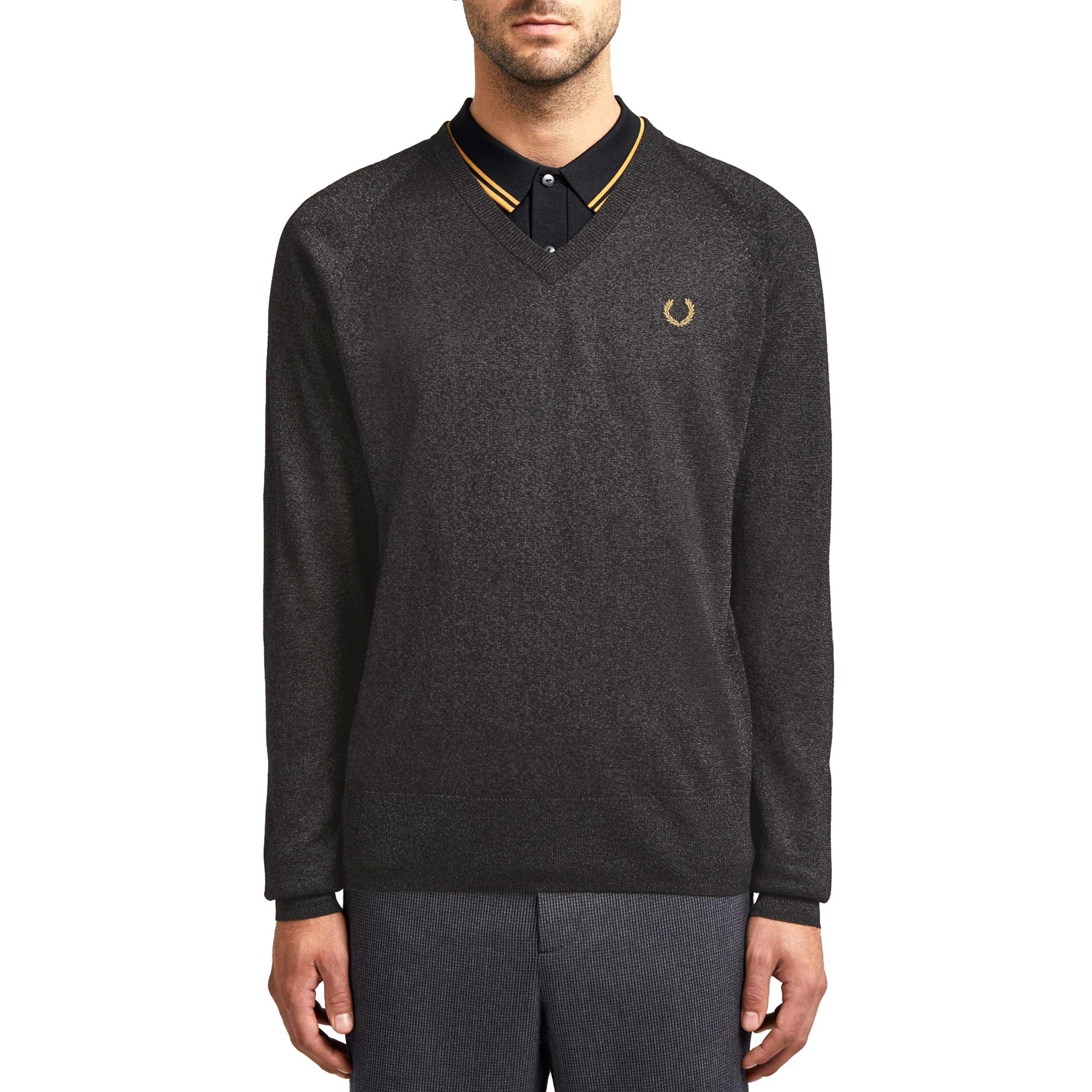 Fred Perry x Miles Kane Metallic V-Neck Jumper - Gunmetal
