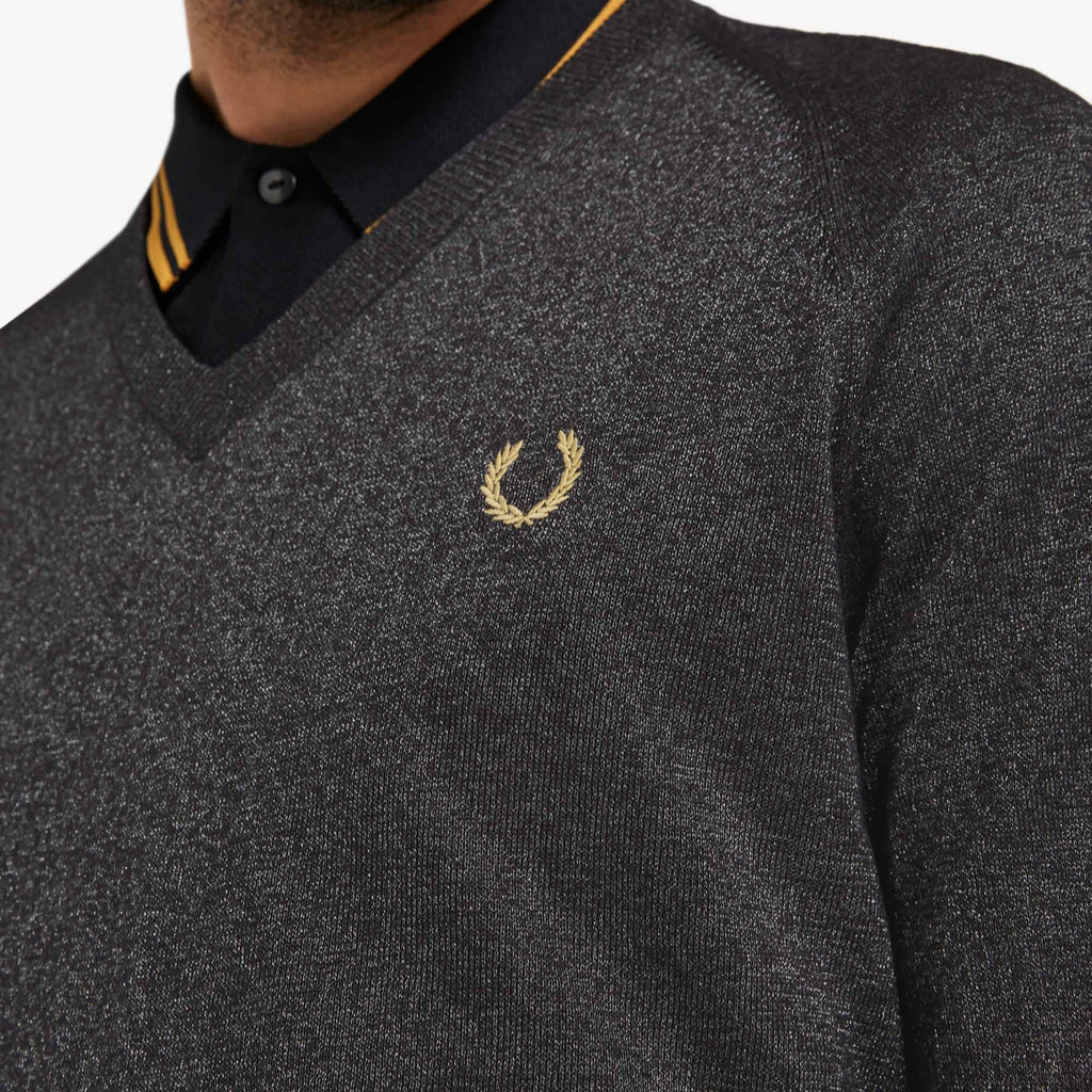 Fred Perry x Miles Kane Metallic V-Neck Jumper - Gunmetal