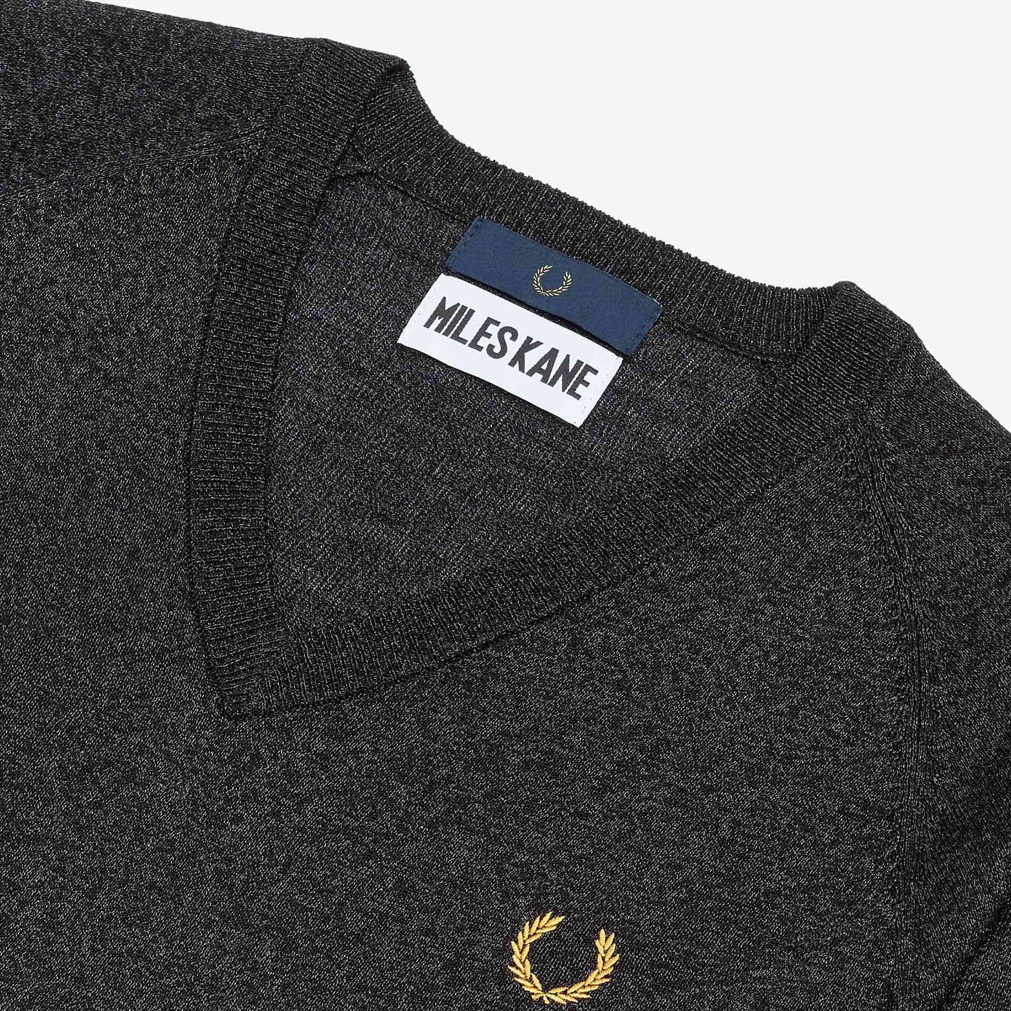 Fred Perry x Miles Kane Metallic V-Neck Jumper - Gunmetal