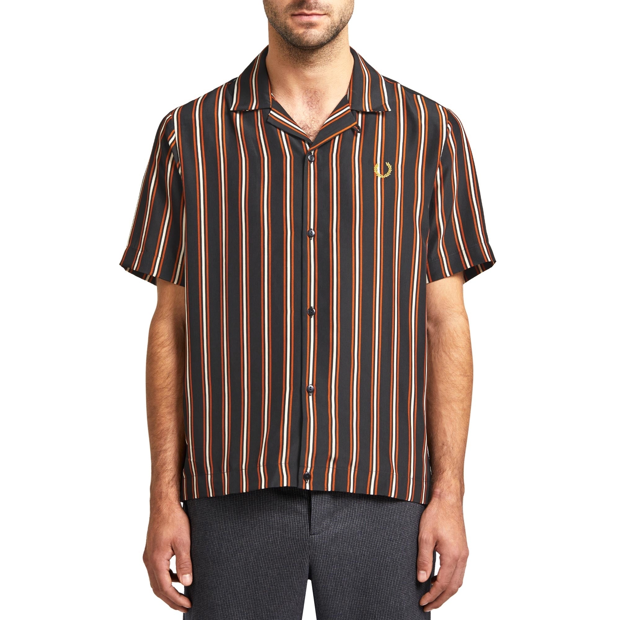 Fred Perry x Miles Kane Striped Bowling Shirt - Brown