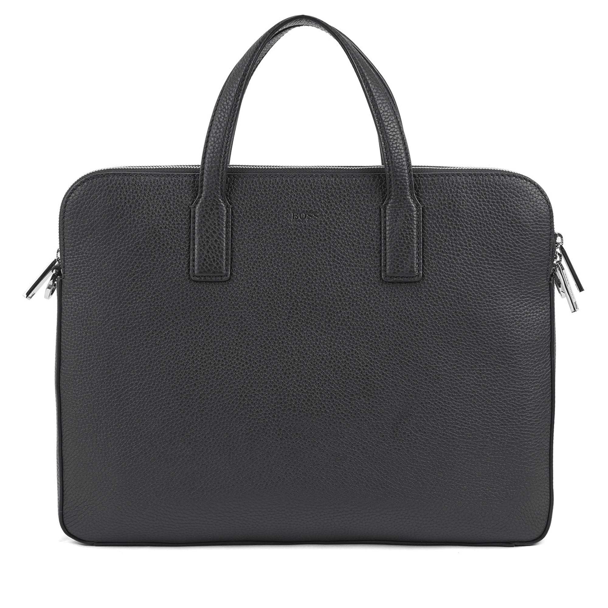Boss Double document case in grainy Italian leather - Black