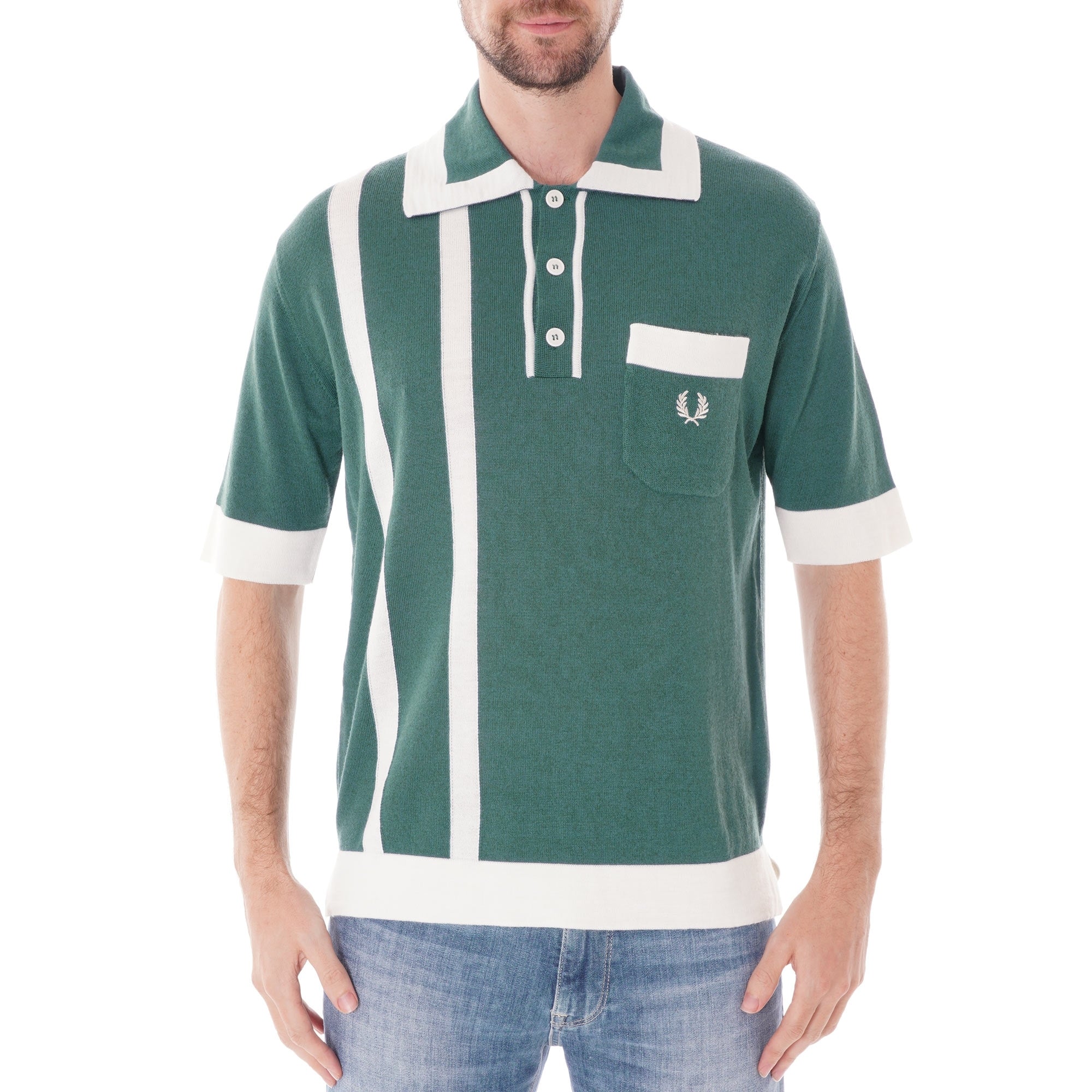 Fred Perry X Nicholas Daley Striped Knitted Shirt - Dark Teal