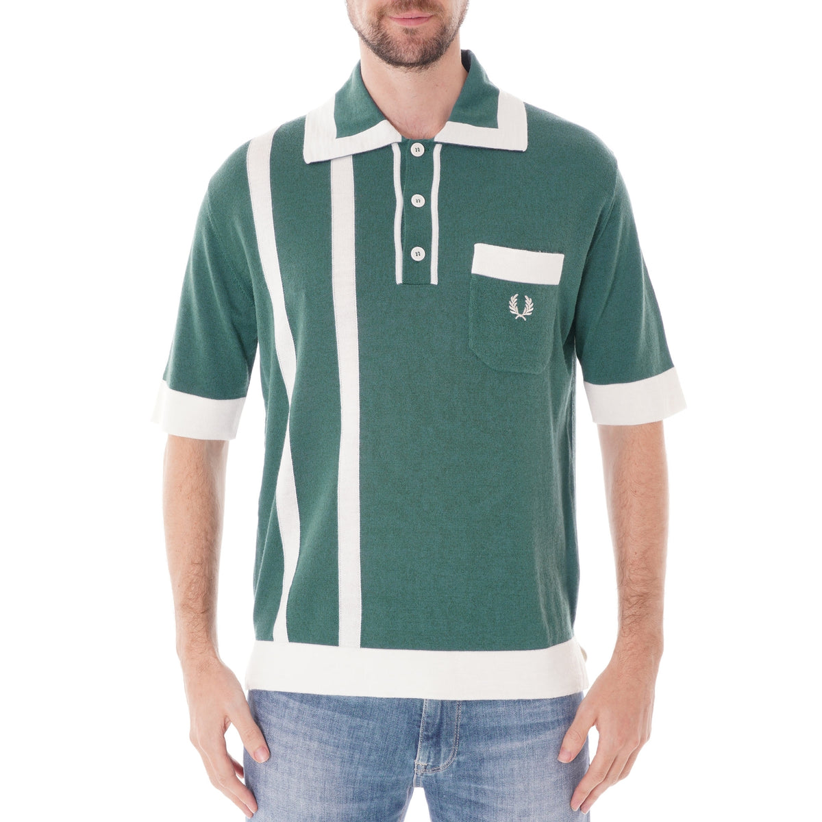 Fred Perry X Nicholas Daley Striped Knitted Shirt - Dark Teal 