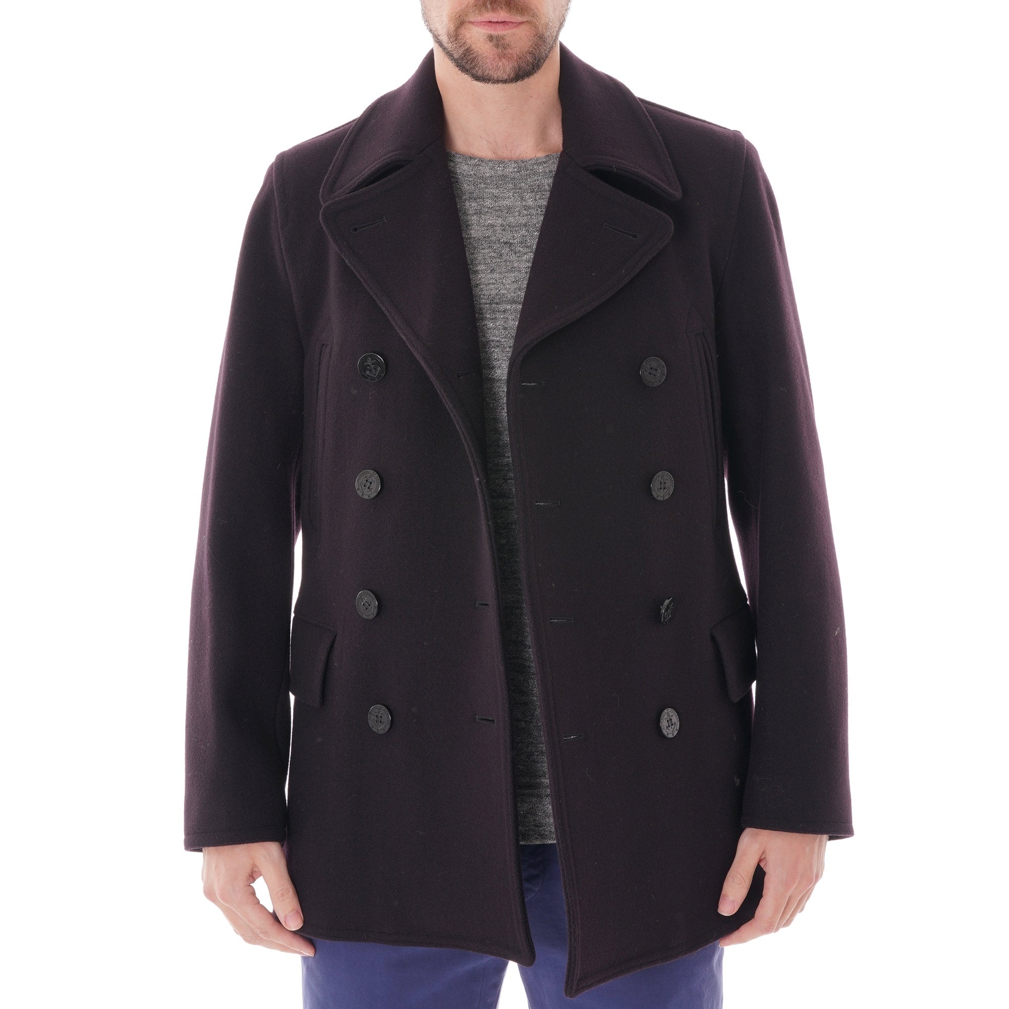 Gloverall Churchill Reefer Wool Coat - Navy