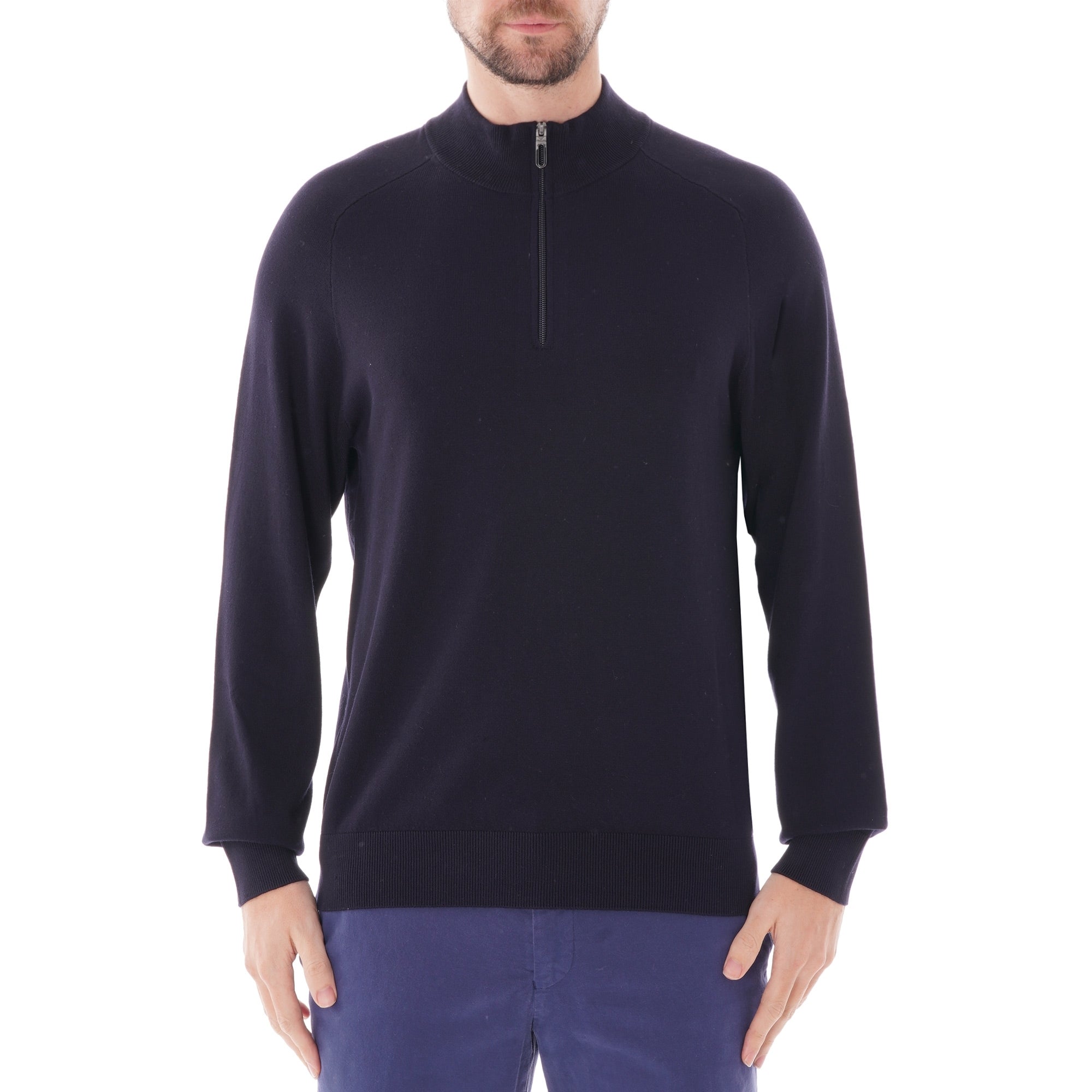 Emporio Armani Quarter-Zip Knit Sweater - Blu Navy – Stuarts London