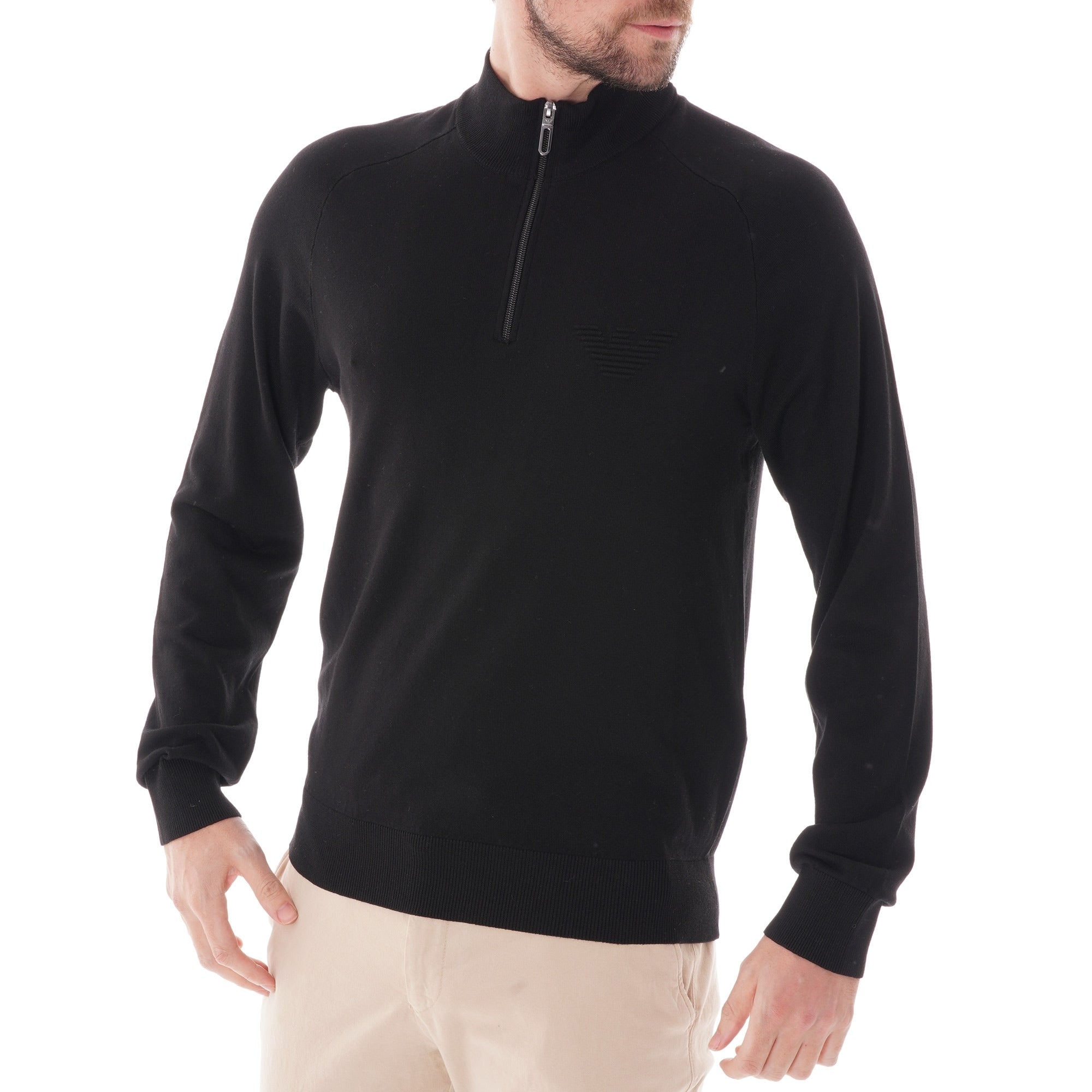 Emporio Armani Quarter-Zip Knit Sweater - Black – Stuarts London