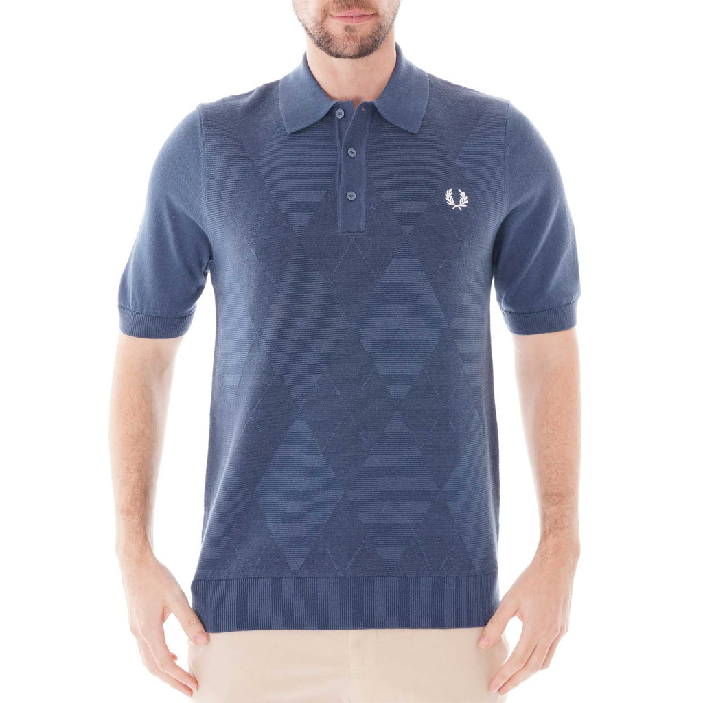 Fred Perry Argyle Knitted Polo Shirt - Insignia Blue