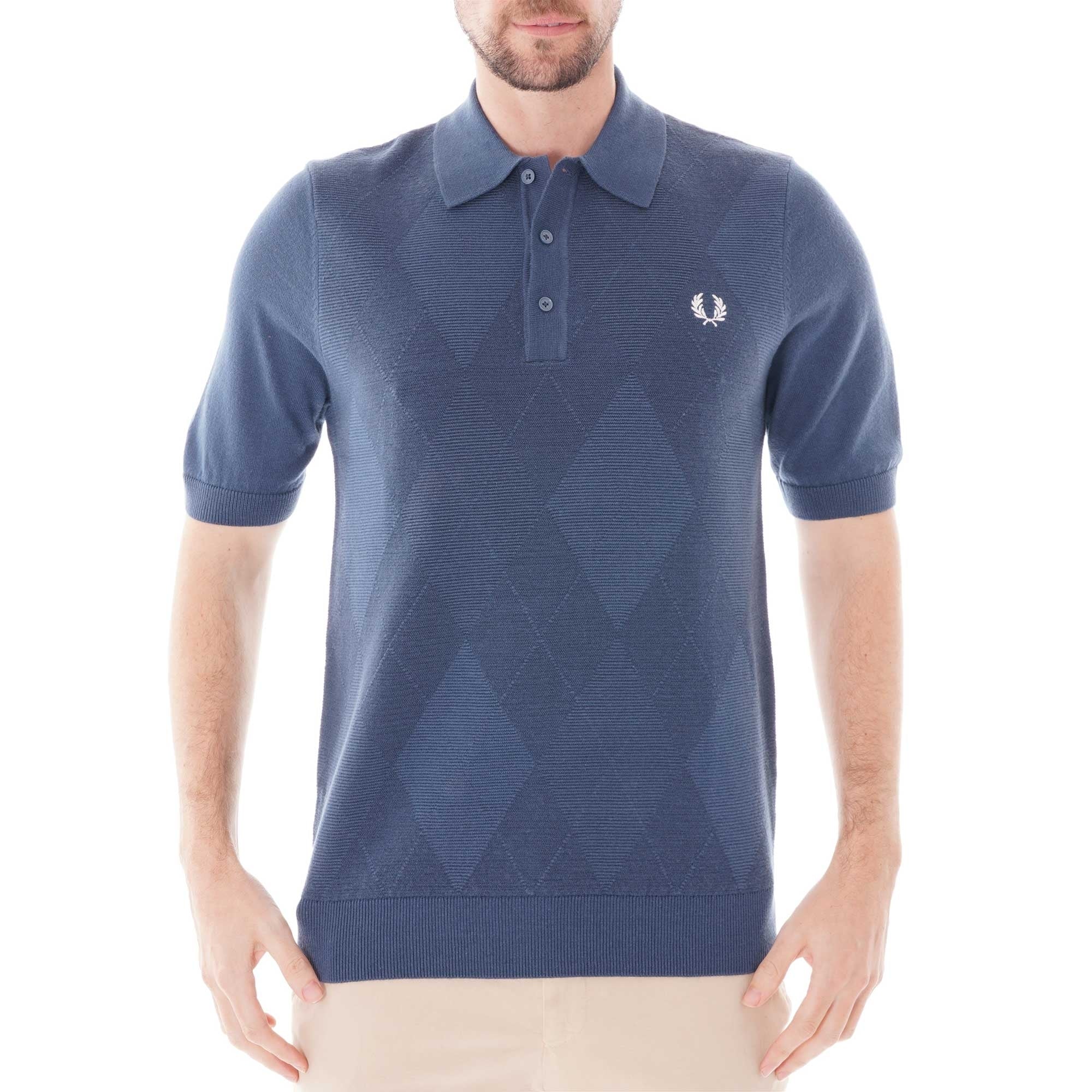 Fred Perry Argyle Knitted Polo Shirt - Insignia Blue