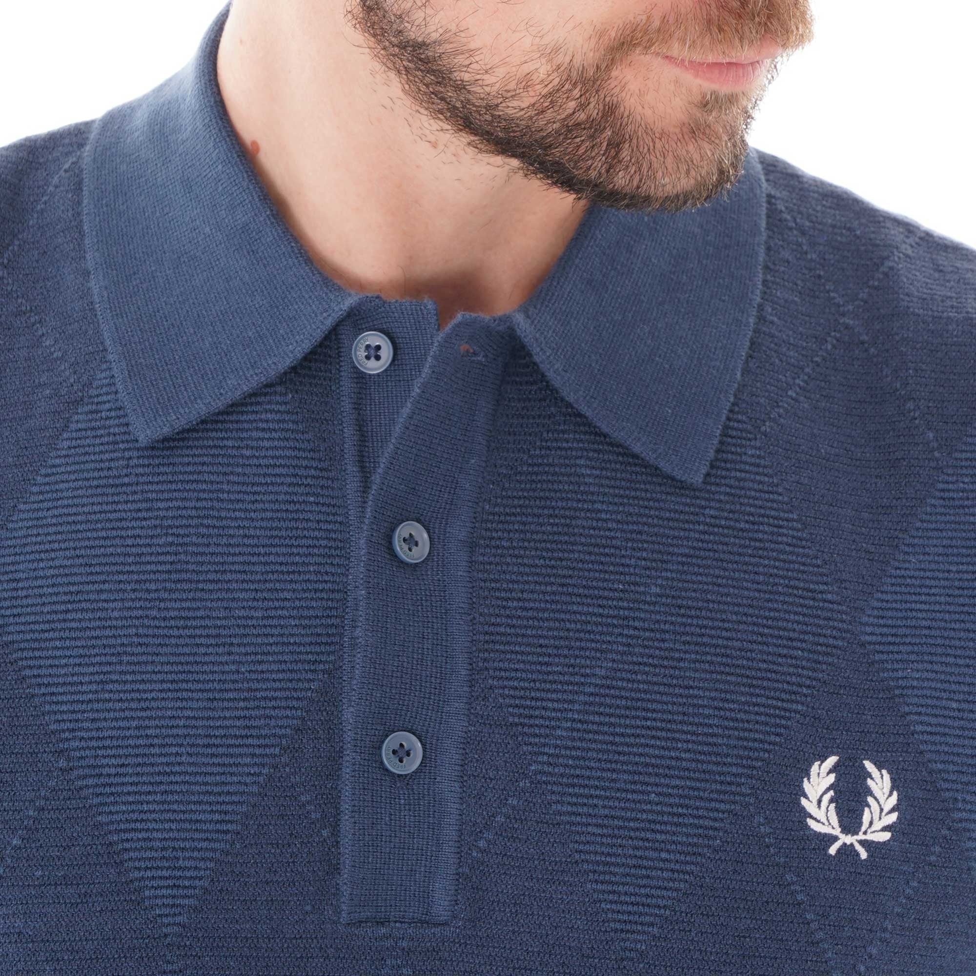 Fred Perry Argyle Knitted Polo Shirt - Insignia Blue